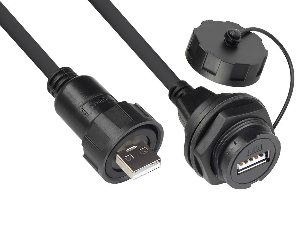 Good Connections®Industrie-Steckverbinder S4 - USB 2.0 Kabel, Stecker A an Einbaubuchse A,Kabelverschraubung beidseitig,