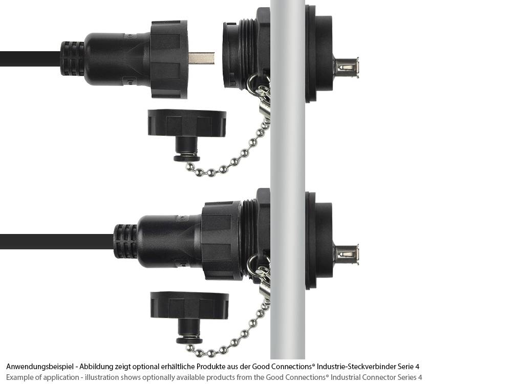 Good Connections® Industrie-Steckverbinder S4 - USB 2.0 Durchführungskupplung, Buchse A beidseitig,schwarz