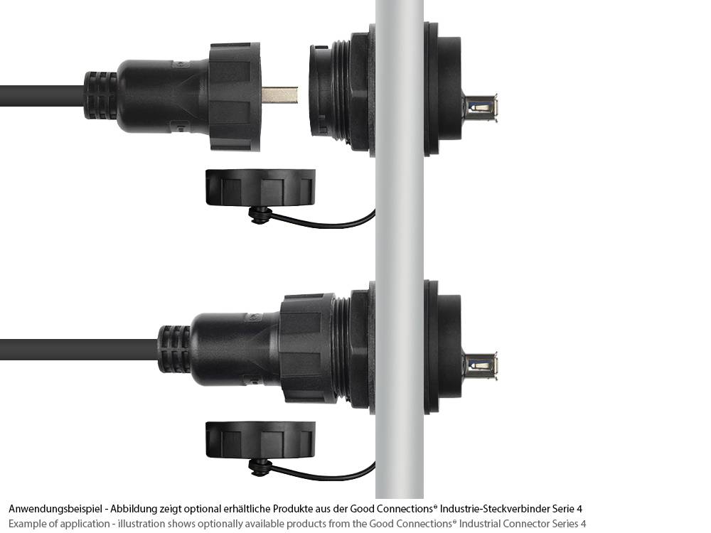 Good Connections® Industrie-Steckverbinder S4 - USB 2.0 Durchführungskupplung, Buchse A beidseitig,schwarz