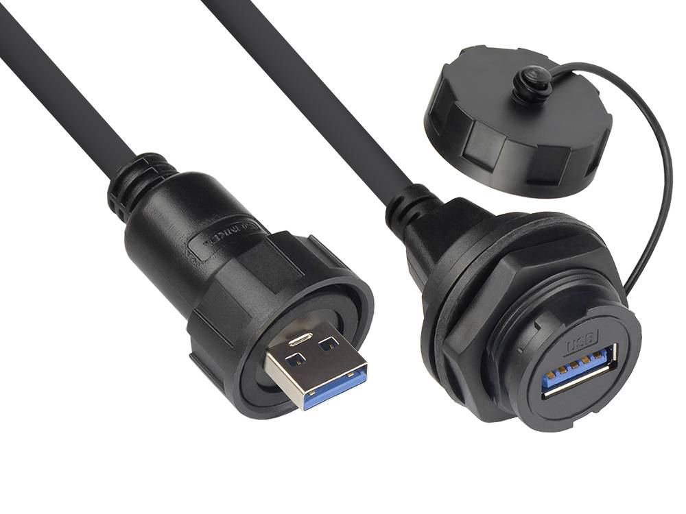 Good Connections® Industrie-Steckverbinder S4 - USB 3.0 Kabel, Stecker A an Einbaubuchse A mit Kabelverschraubung