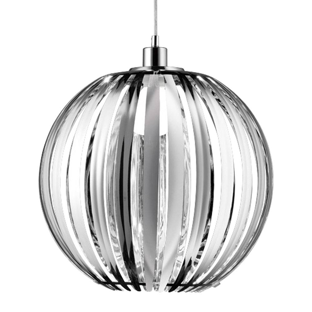 Decken Pendelleuchte mit Kugel Lampenschirm Chrom Design Hängeleuchte, 1x E27, IP20, Durchmesser x Höhe 40 x 150 cm, Wohnzimmer Schlafzimmer