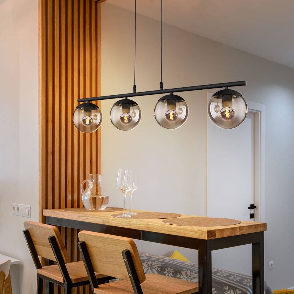 Kugel Design Decken Pendel Leuchte rauch Wohn Zimmer Beleuchtung Glas Lampe schwarz matt