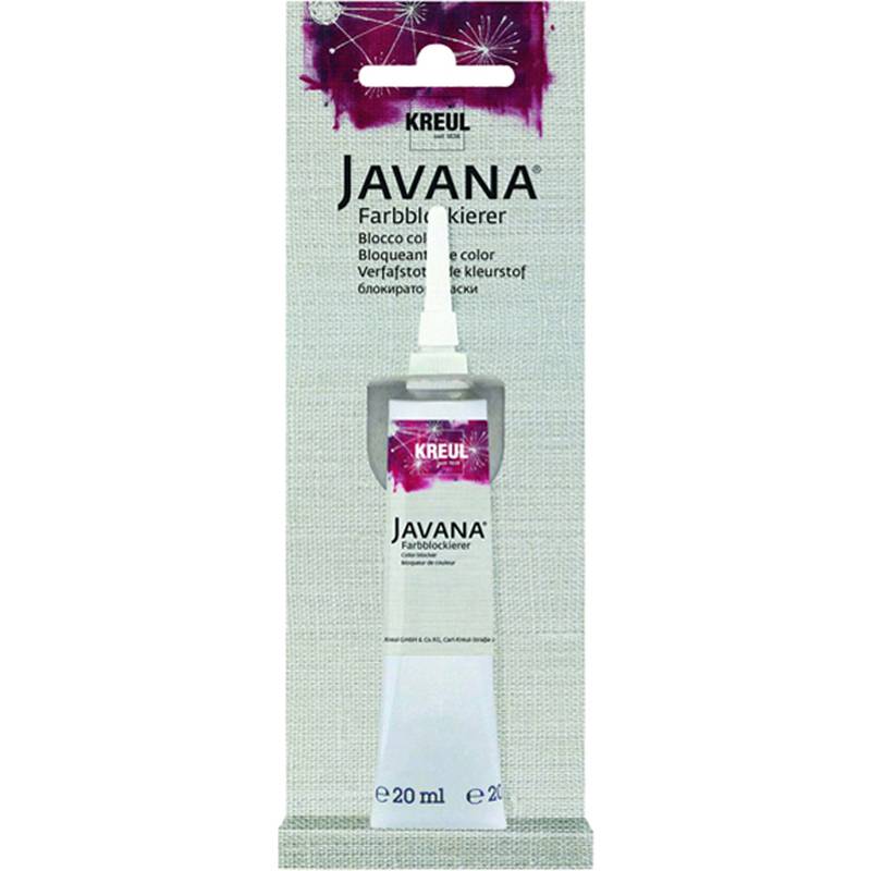 Eine Tube Kreul Javana Farbschutz, 20 ml, mit einer bunten Etikette. Verwendet für Stoffmalerei-Techniken zum Erstellen von Designs.