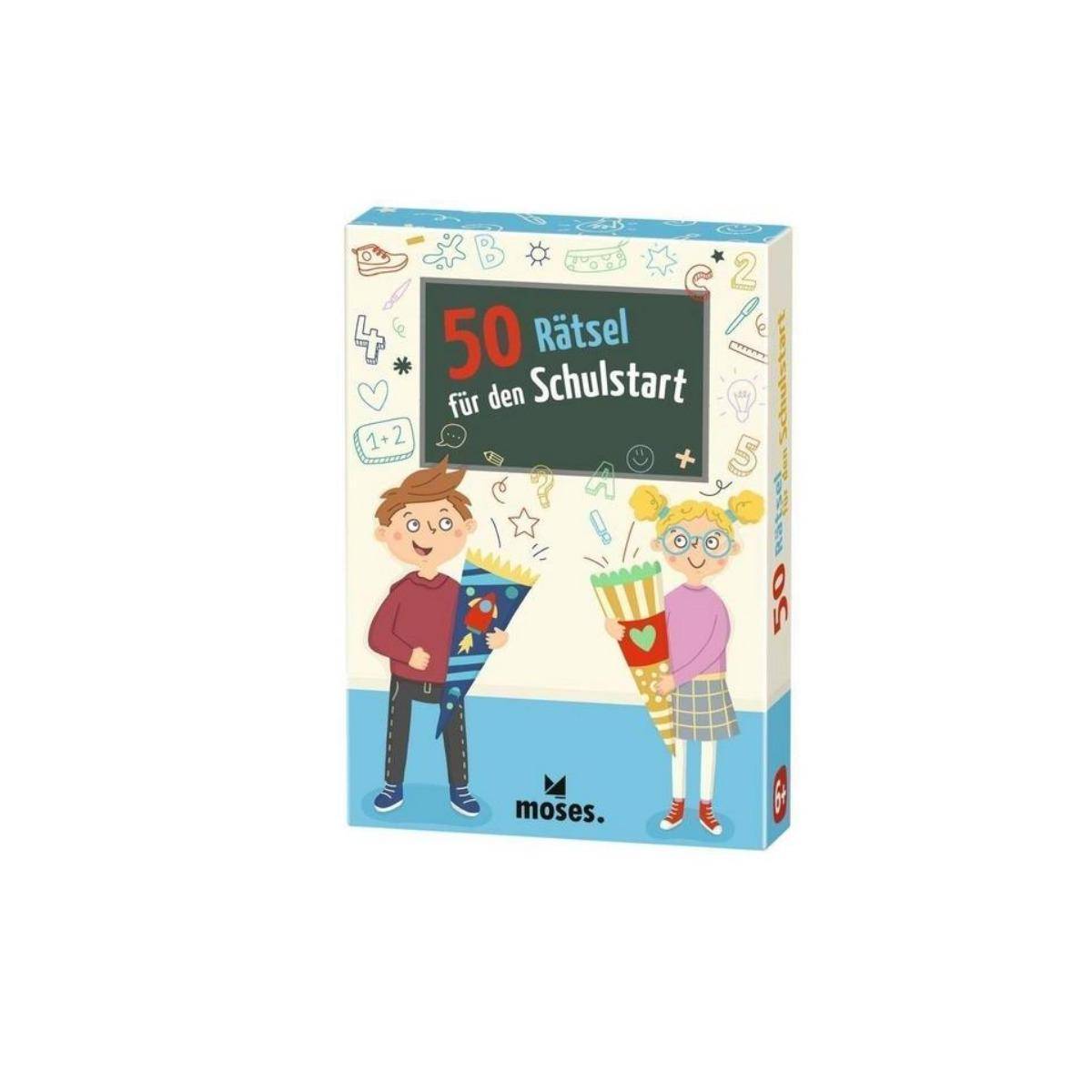 MOS30248 - 50 Rätsel für den Schulstart, Kartenspiel, 1+ Spieler, ab 6 Jahren (DE-Ausgabe)