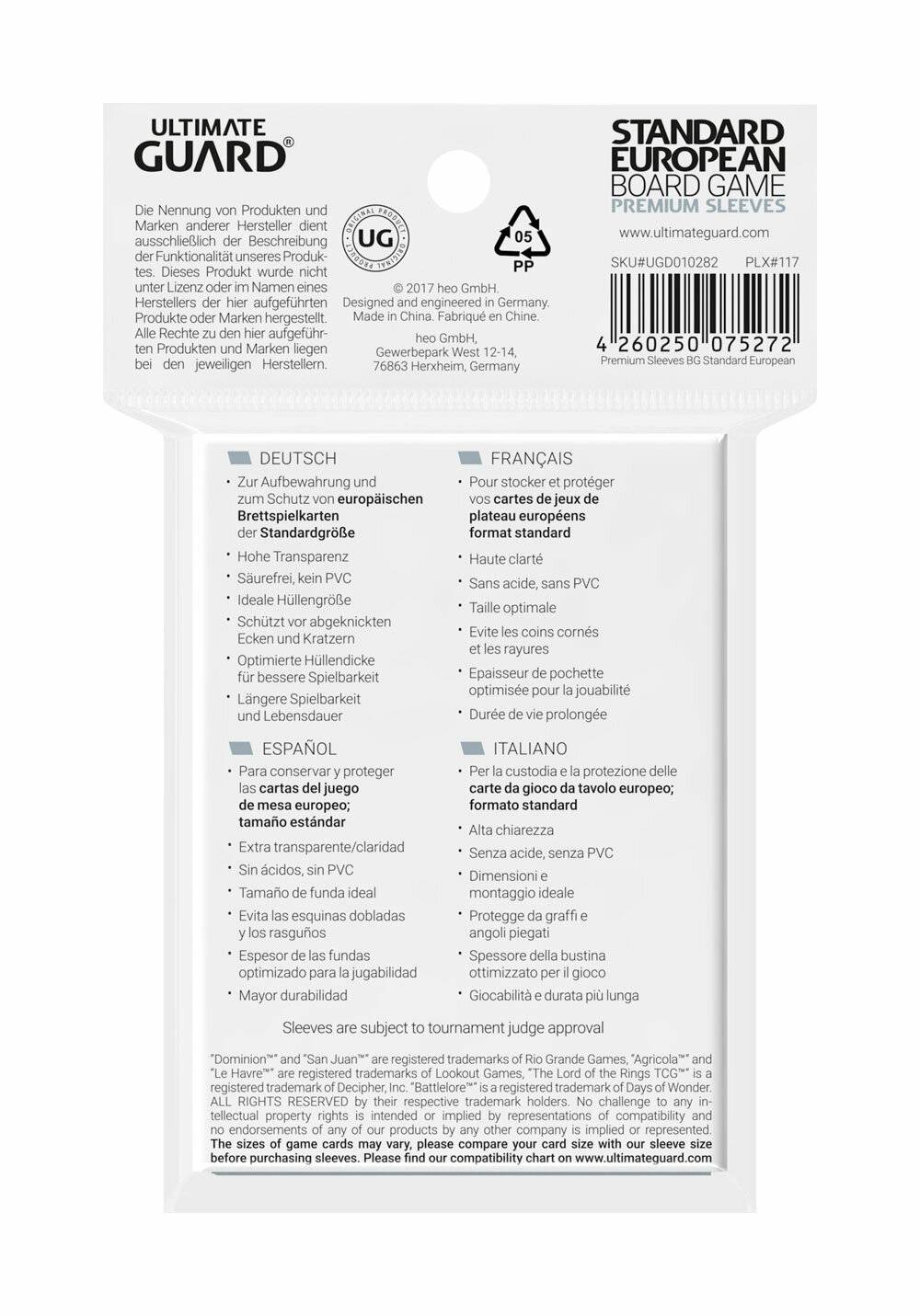 Ultimate Guard Premium Soft Sleeves für Brettspielkarten Standard European (50)