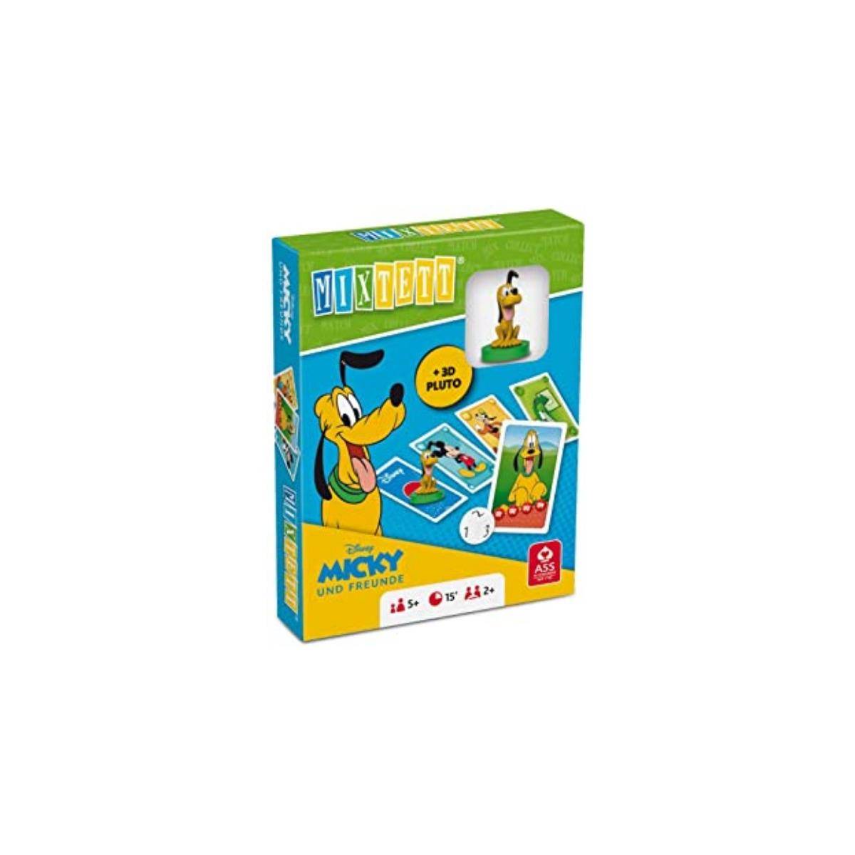 22522244 - Mixtett - Disney Mickey+ Friends, Kartenspiel (DE/FR(IT) + Figur Pluto, ab 5 J.