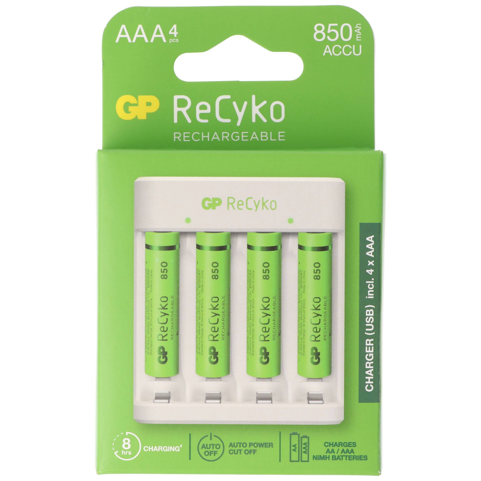 USB-Modell Ladegerät GP E411 inkl. 4x ReCyko 1,2V AAA Micro 850 mAh Akkus