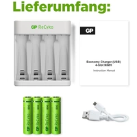 USB-Modell Ladegerät GP E411 inkl. 4x ReCyko 1,2V AAA Micro 850 mAh Akkus USB-Modell Ladegerät GP E411 inkl. 4x ReCyko 1,2V AAA Micro 850 mAh Akkus