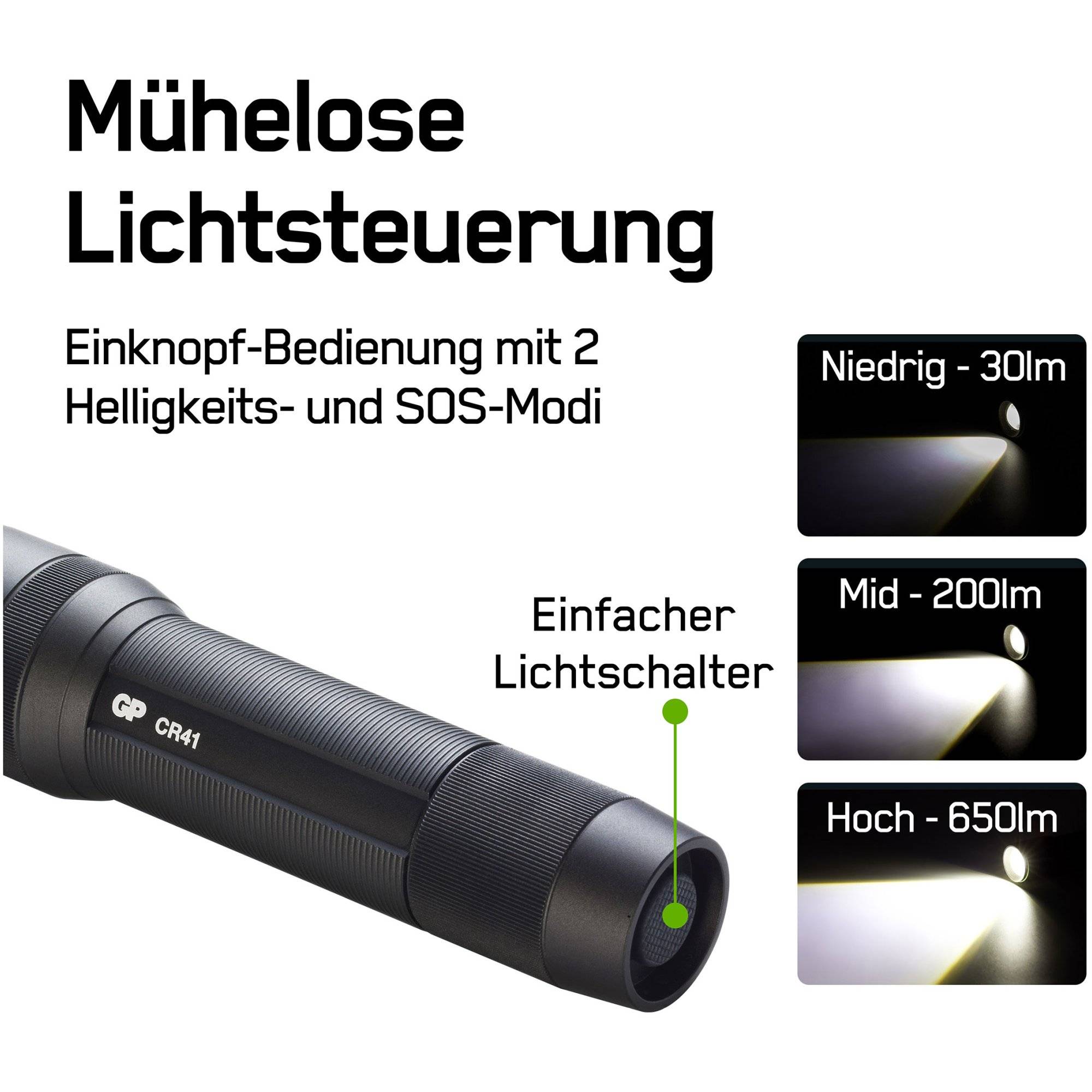 Taschenlampe GP CR41 650lumen inkl. 1x 18650 3,7V Li-Ion Akku