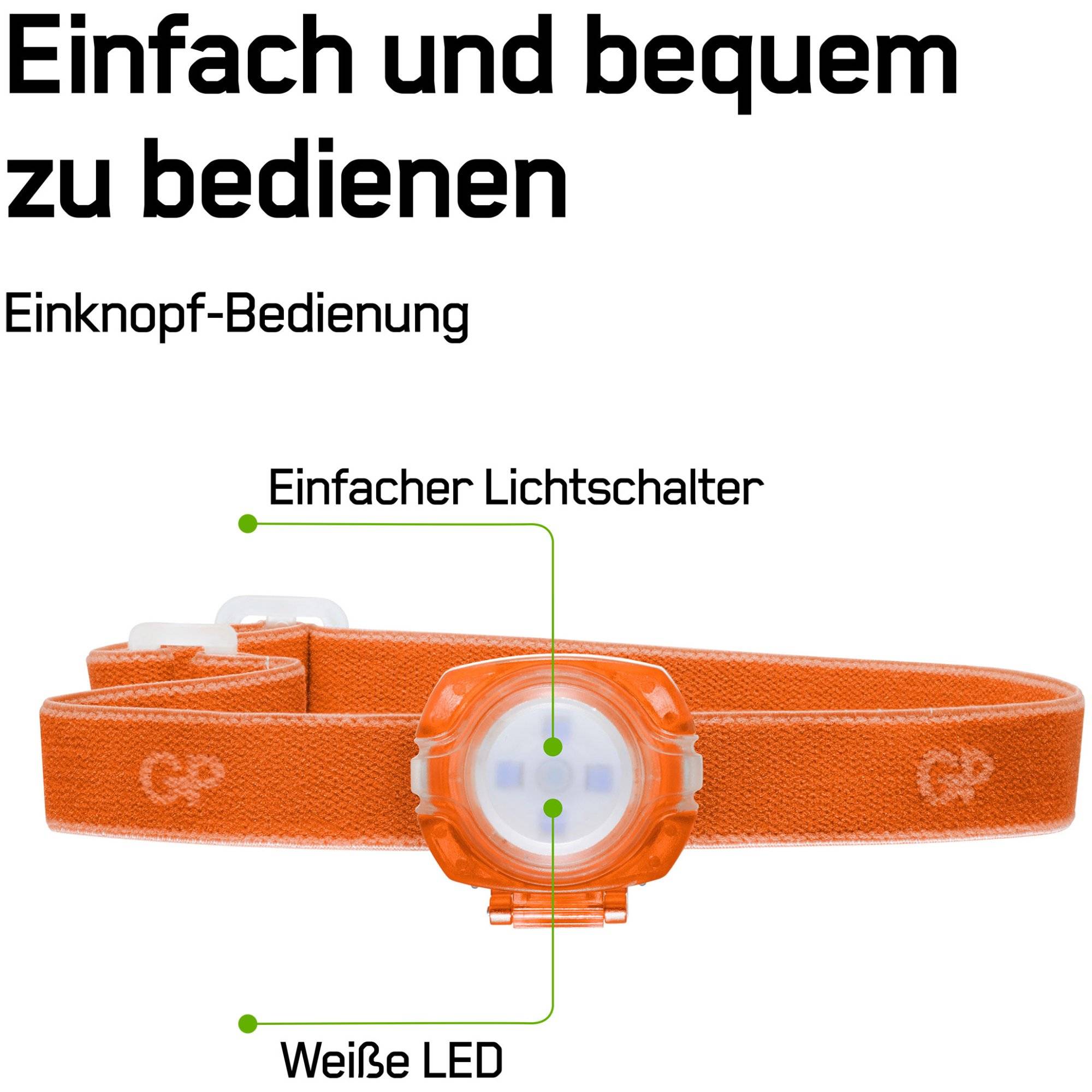 Stirnlampe GP CH31 40lumen inkl. 2x CR2025 Lithium Knopfzellen Orange