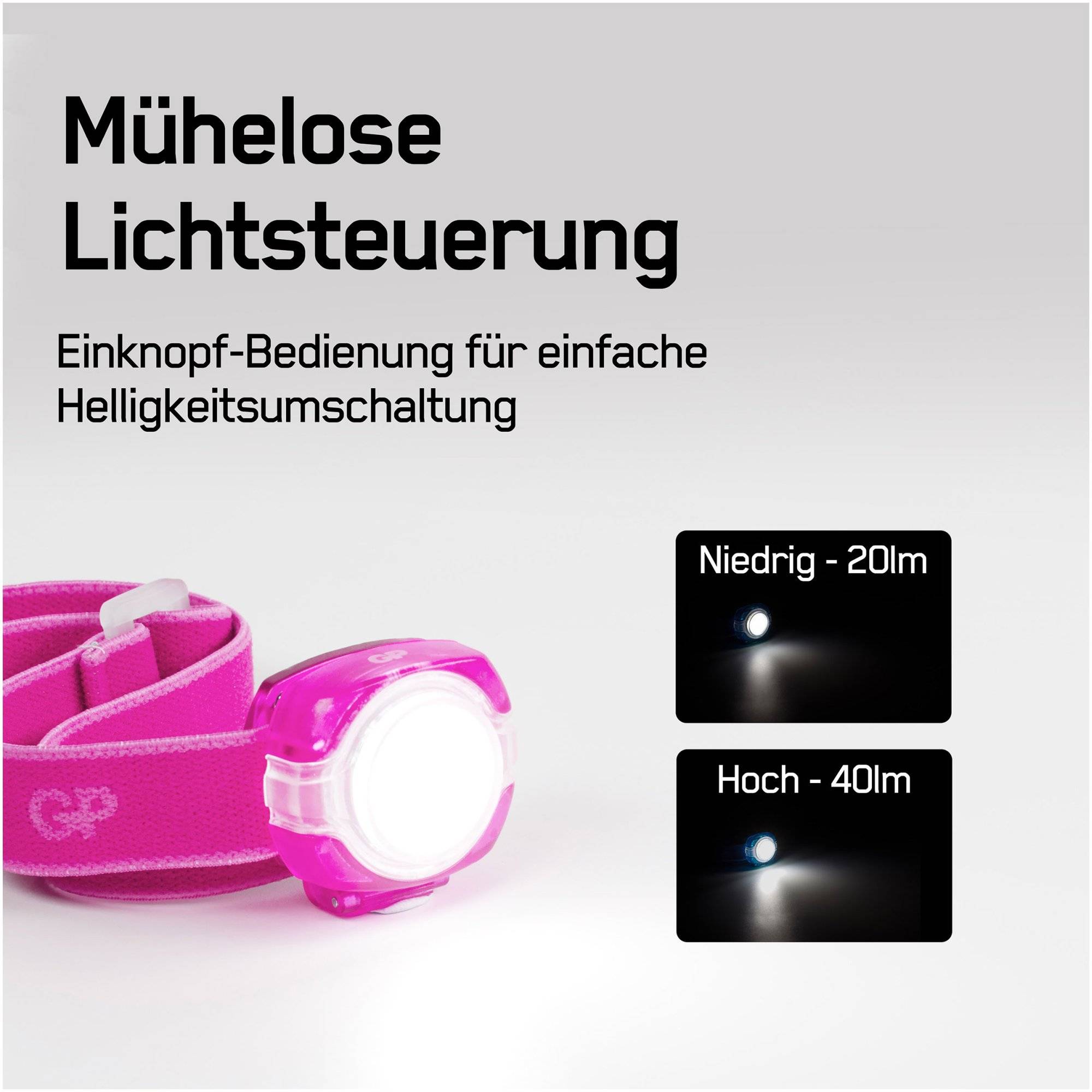 Stirnlampe GP CH31 40lumen inkl. 2x CR2025 Lithium Knopfzellen Lila