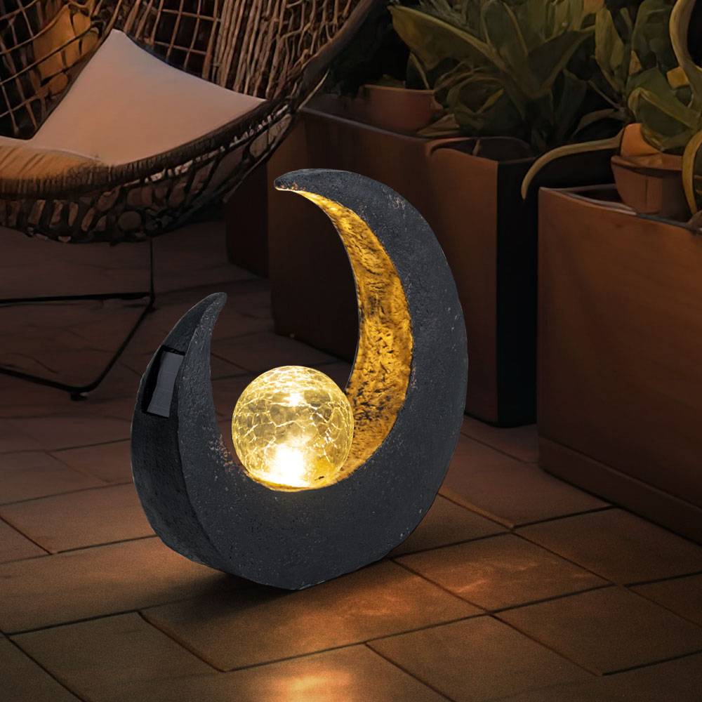 Garten Außenlampen Mondsichel Solarleuchte dekorative LED Solarleuchte Mond, Halbmond Kugel schwarz braun, LED, H 30,5 cm, Terrasse, 2er Set