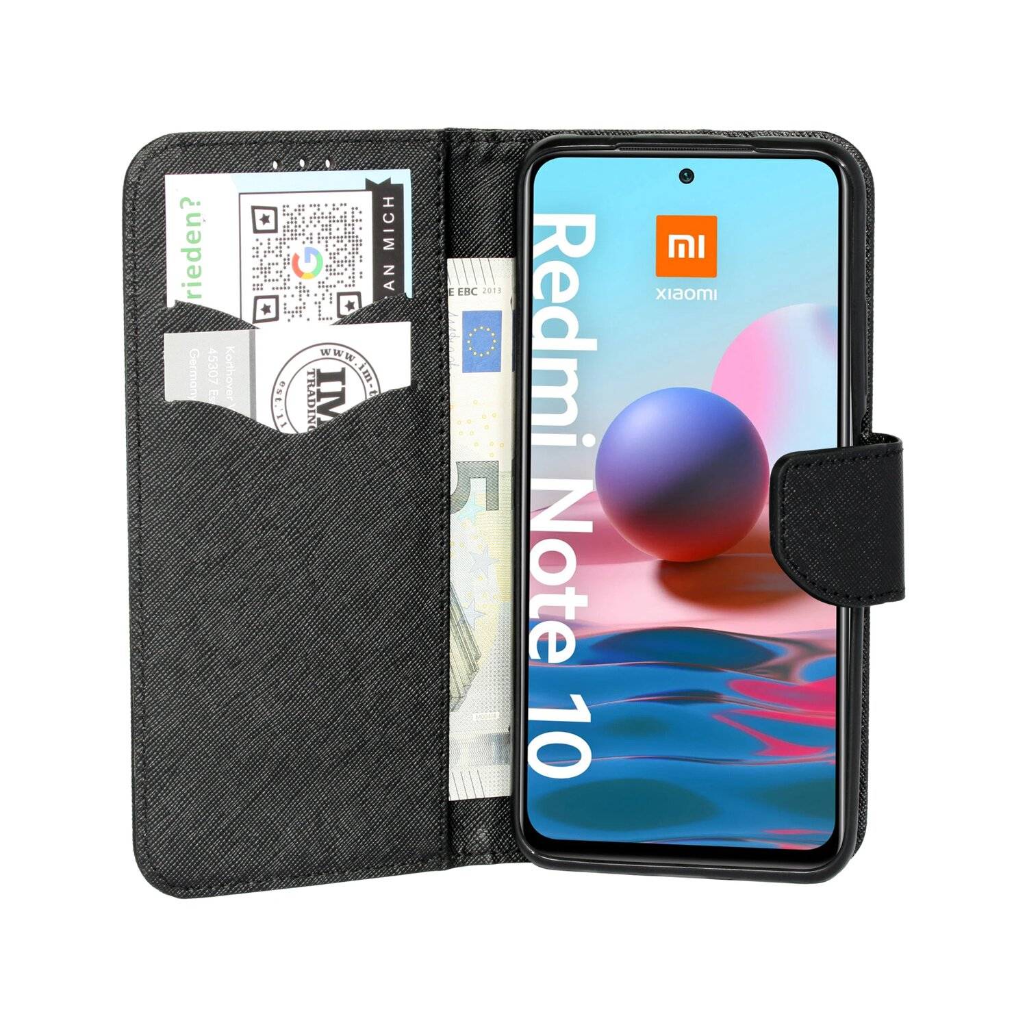 Buch Tasche "Fancy" für XIAOMI REDMI NOTE 10S Handy Hülle Etui Schutzhülle mit Standfunktion, Kartenfach Schwarz