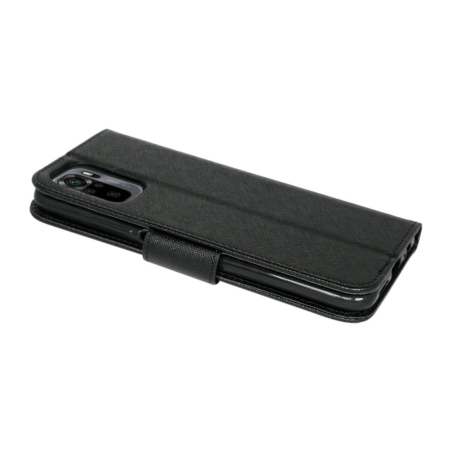 Buch Tasche "Fancy" für XIAOMI REDMI NOTE 10S Handy Hülle Etui Schutzhülle mit Standfunktion, Kartenfach Schwarz