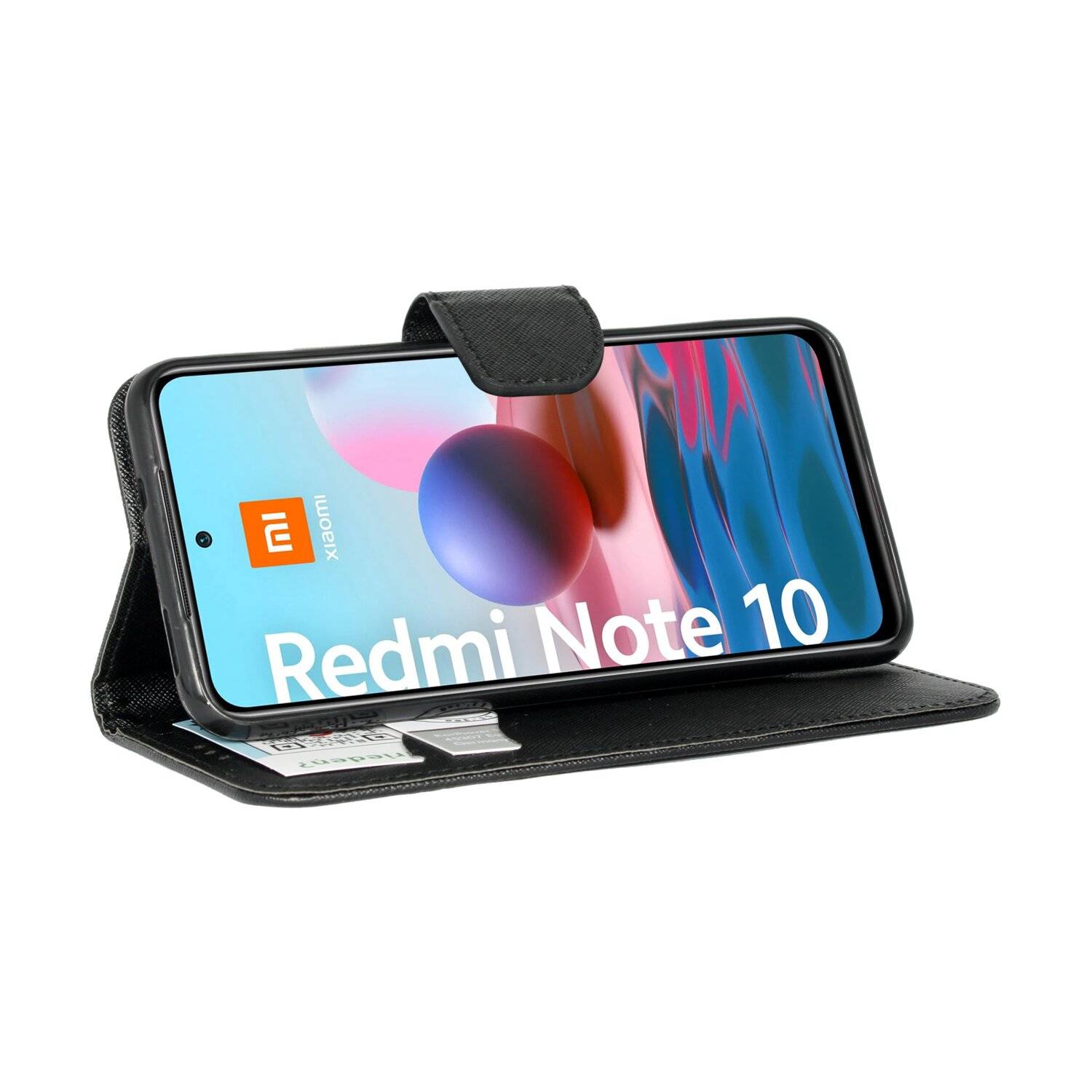 Buch Tasche "Fancy" für XIAOMI REDMI NOTE 10S Handy Hülle Etui Schutzhülle mit Standfunktion, Kartenfach Schwarz