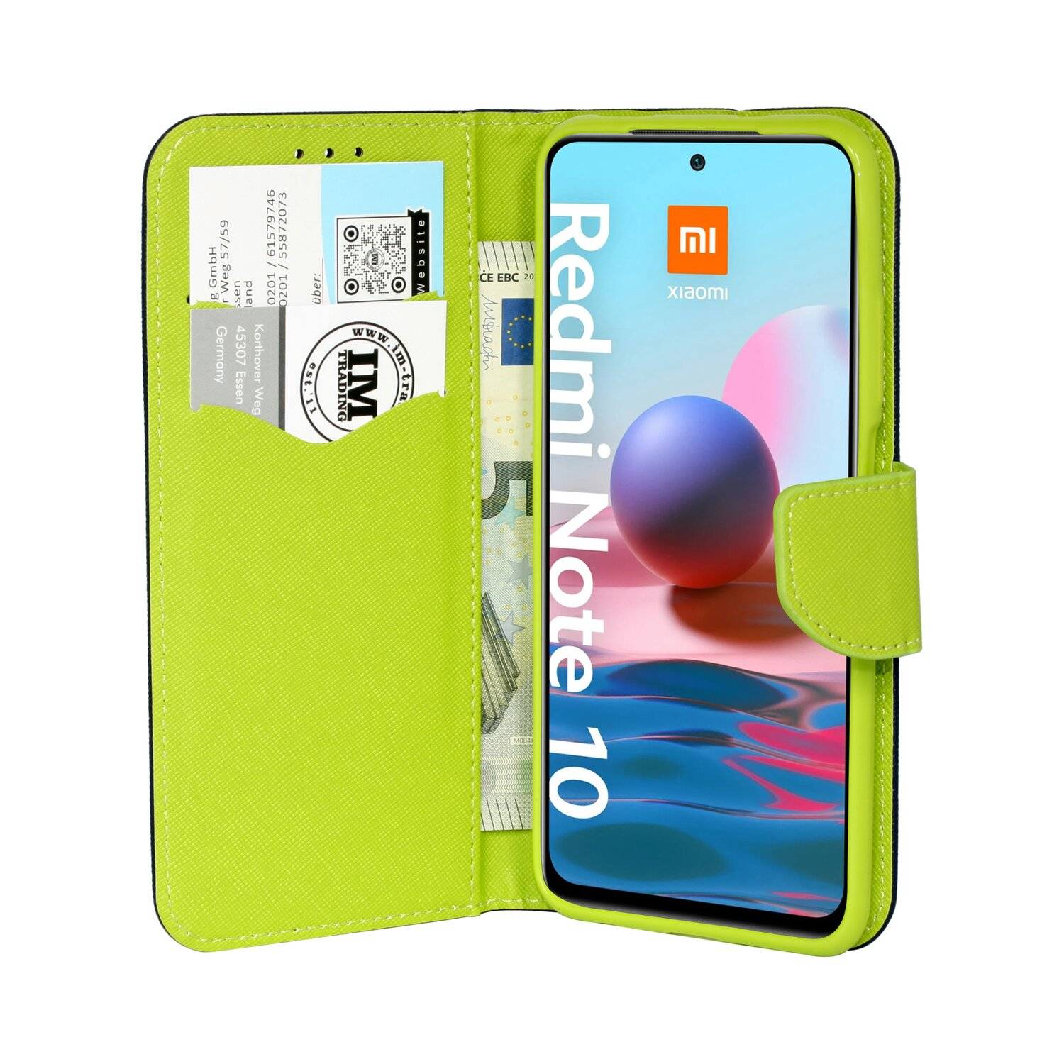 Buch Tasche "Fancy" für XIAOMI REDMI NOTE 10S Handy Hülle Etui Schutzhülle mit Standfunktion, Kartenfach Blau-Grün