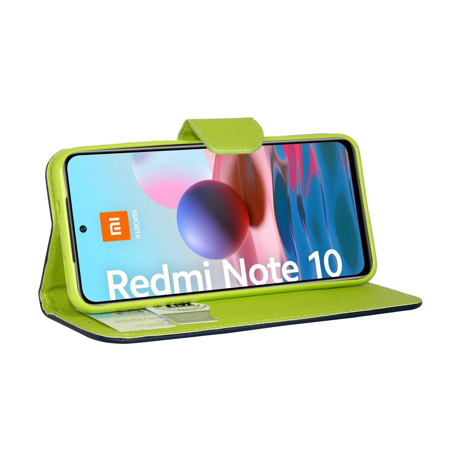 Buch Tasche "Fancy" für XIAOMI REDMI NOTE 10S Handy Hülle Etui Schutzhülle mit Standfunktion, Kartenfach Blau-Grün