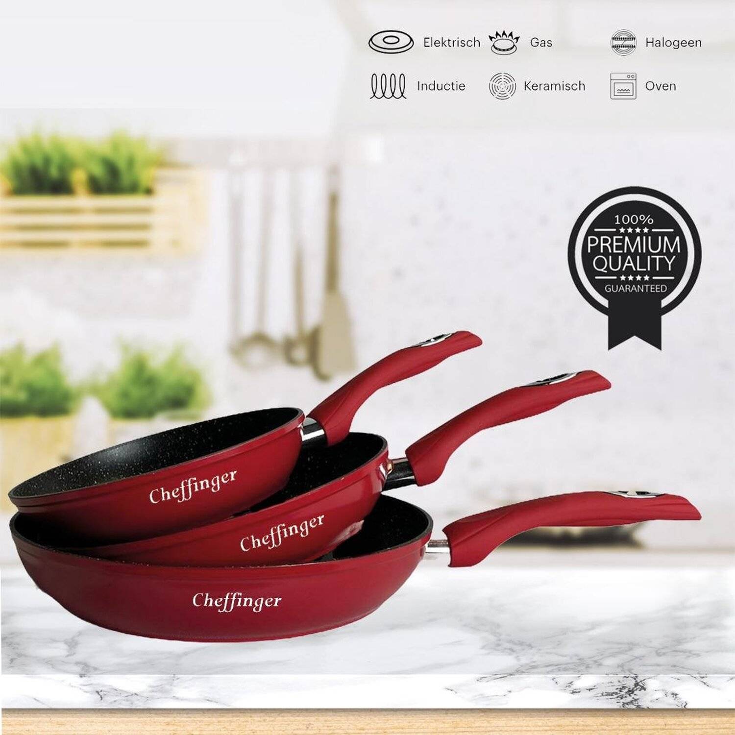 3er Pfannenset Induktion Set Antikratz Bratpfannen Pfanne Antihaft Induktions-Bratpfanne ø 20 cm, ø 24 cm, ø 28 cm, rot