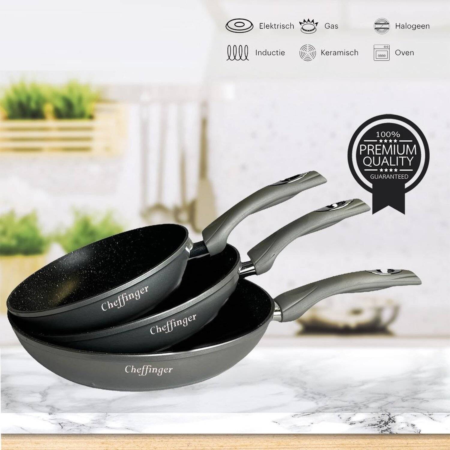 3er Pfannenset Induktion Set Antikratz Bratpfannen Antihaft Induktions-Bratpfanne ø 20 cm, ø 24 cm, ø 28 cm, silber