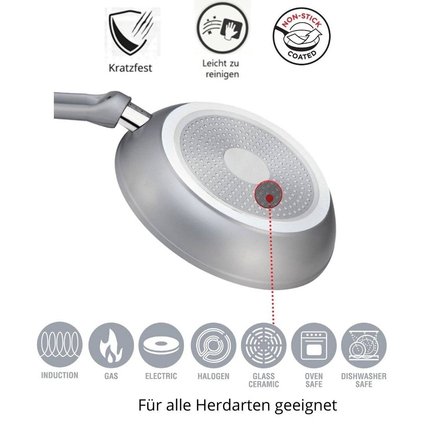 3er Pfannenset Induktion Set Antikratz Bratpfannen Antihaft Induktions-Bratpfanne ø 20 cm, ø 24 cm, ø 28 cm, silber