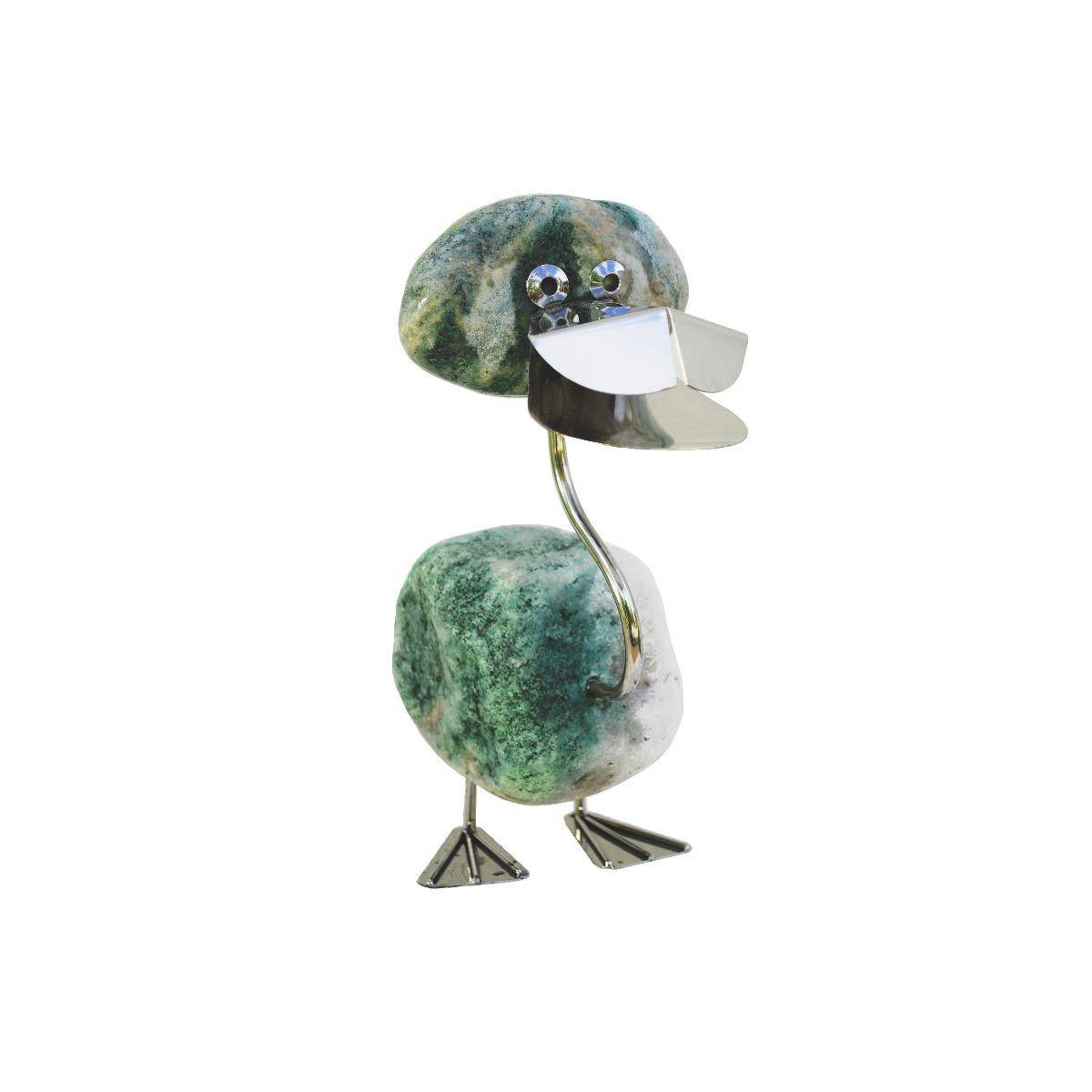 SW10083 - Finchen - Ente aus Edelstahl und Naturstein, rostfreie Deko