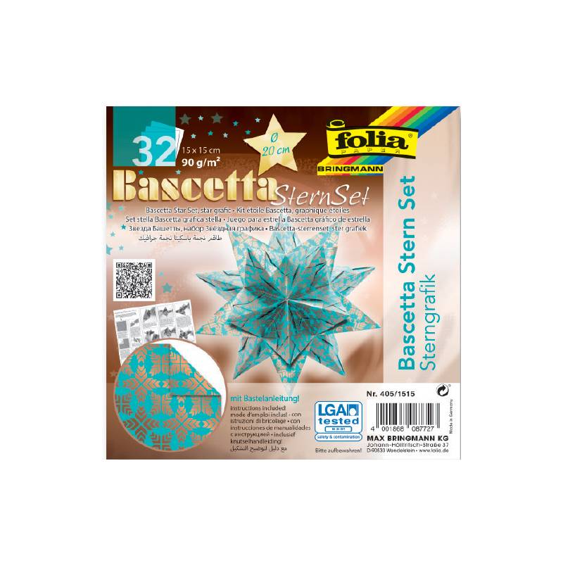folia Faltblätter Bascetta-Stern, türkis / bedruckt