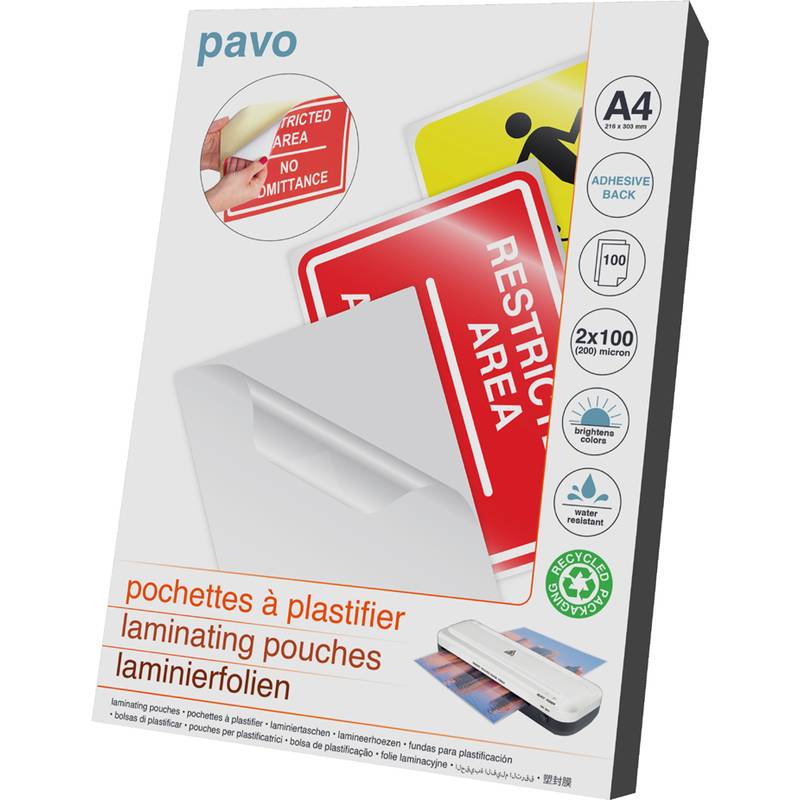 pavo Laminierfolientasche, DIN A4, selbstklebend, 200 mic