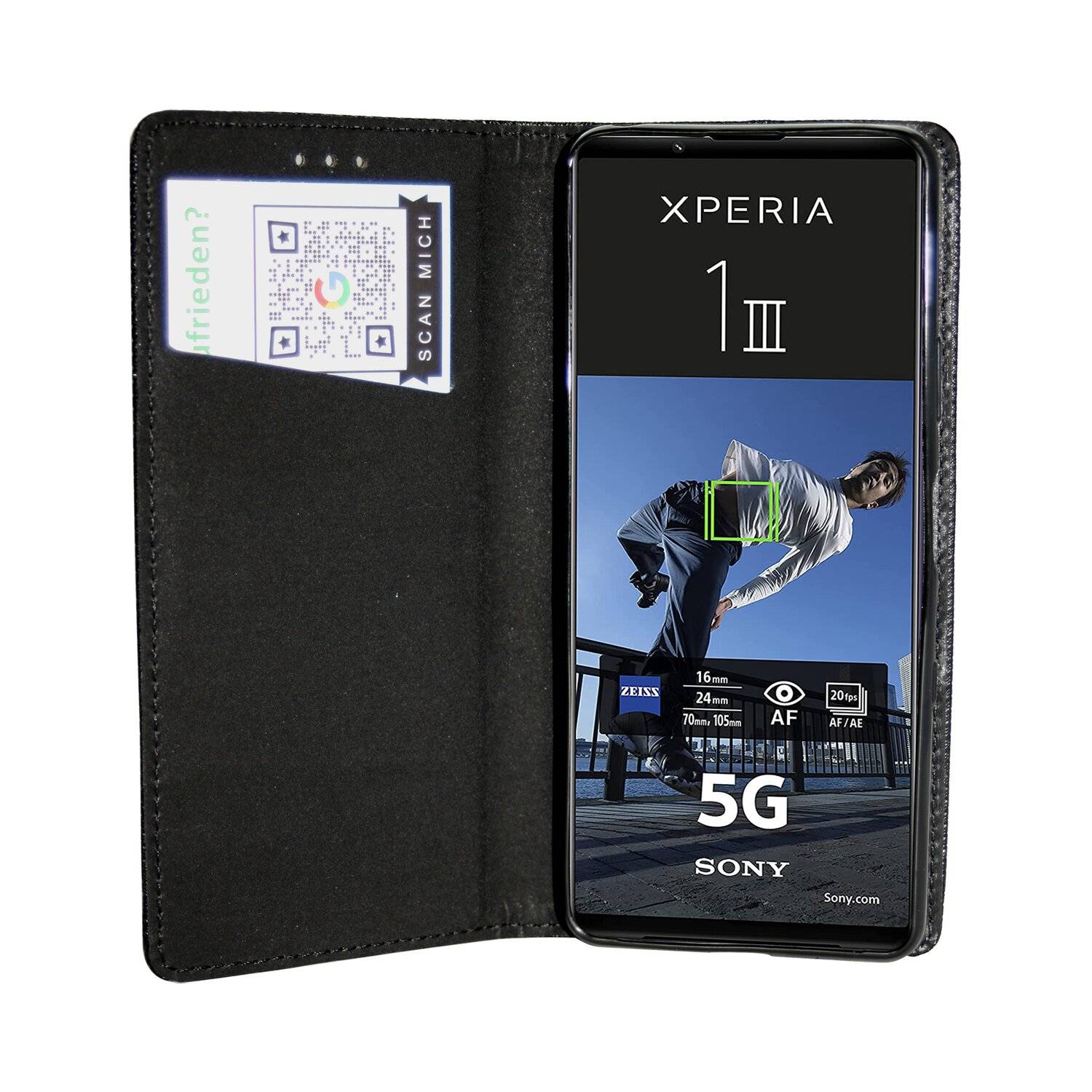 Elegante Buch-Tasche Hülle Smart Magnet für Sony Xperia 1 III Leder Optik Wallet Book-Style Cover Schale Schwarz