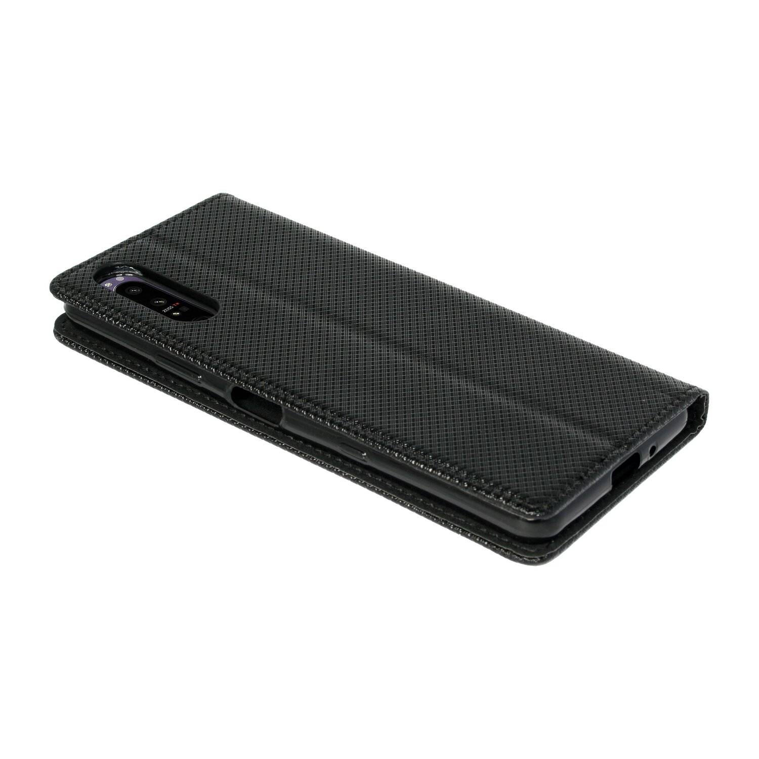 Elegante Buch-Tasche Hülle Smart Magnet für Sony Xperia 1 III Leder Optik Wallet Book-Style Cover Schale Schwarz