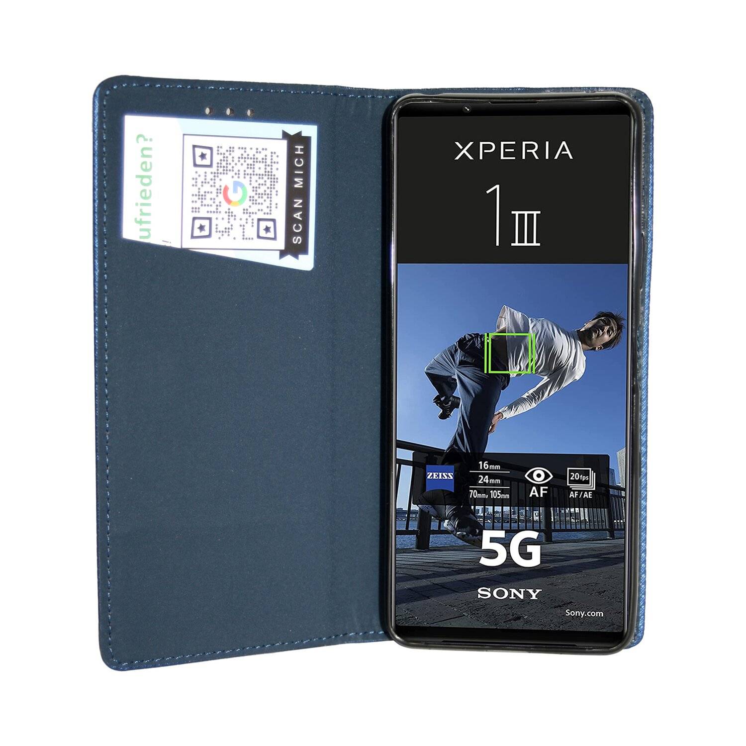 Elegante Buch-Tasche Hülle Smart Magnet kompatibel mit Sony Xperia 1 III Leder Optik Wallet Book-Style Cover Schale Blau