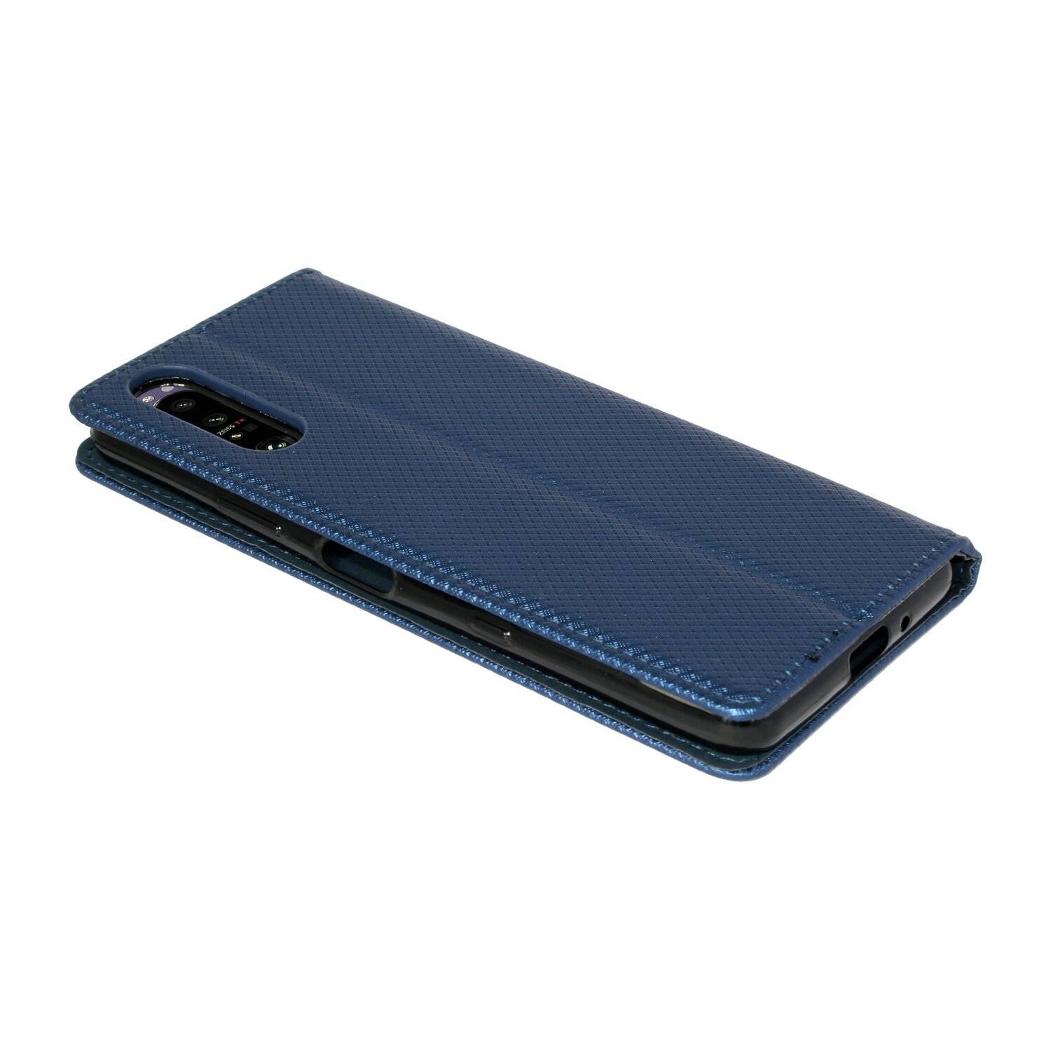 Elegante Buch-Tasche Hülle Smart Magnet kompatibel mit Sony Xperia 1 III Leder Optik Wallet Book-Style Cover Schale Blau