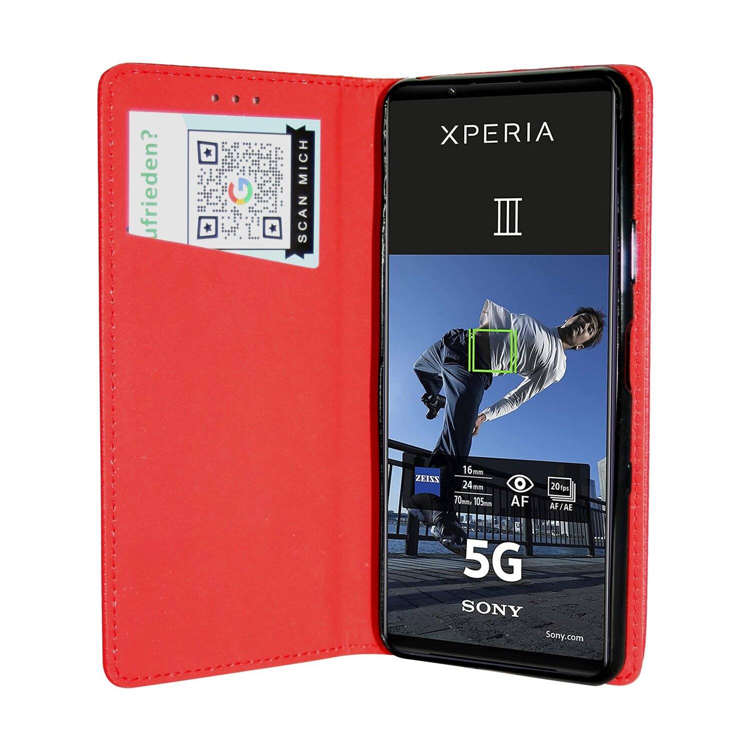 Elegante Buch-Tasche Hülle Smart Magnet kompatibel mit Sony Xperia 10 III Leder Optik Wallet Book-Style Cover Schale Rot