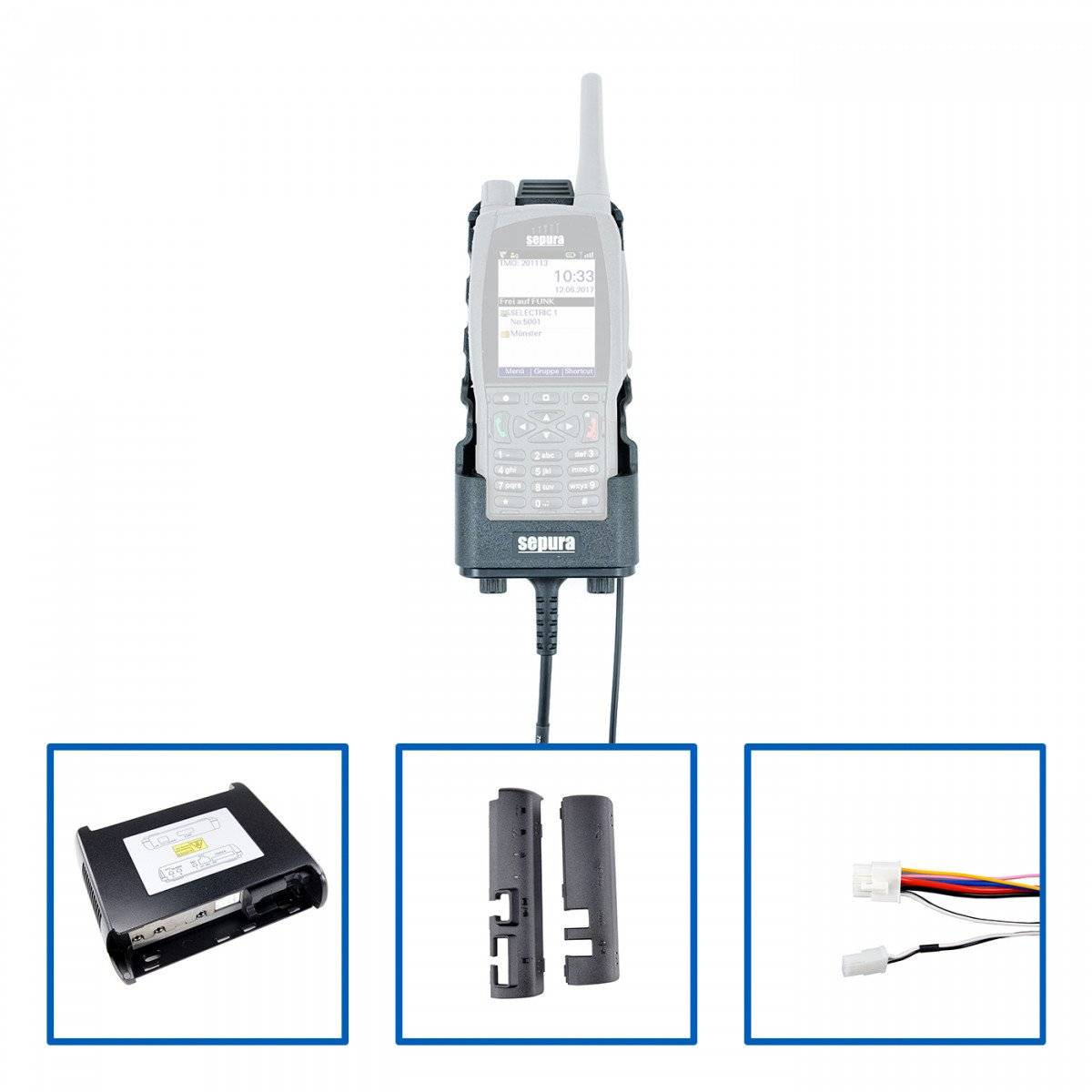 SEPURA Car-Kit Power+RF+EIU, Kfz-Ladehalterung aktiv 12V für SC21, PEI, OHNE Audiozubehör 300-01973
