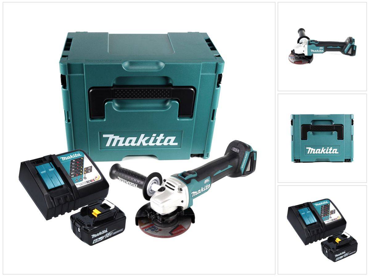 Makita DGA 504 RG1J Akku Winkelschleifer 18 V 125 mm Brushless + 1x Akku 6,0 Ah + Ladegerät + Makpac