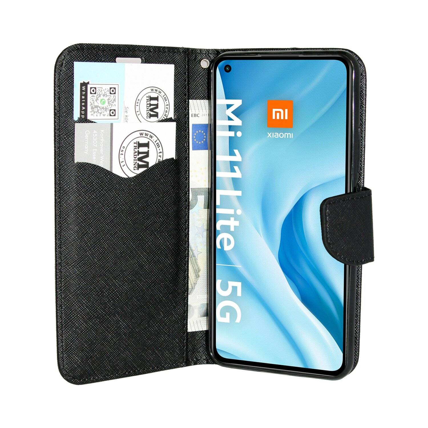 cofi1453® Buch Tasche "Fancy" kompatibel mit XIAOMI MI 11 LITE Handy Hülle Etui Brieftasche Schutzhülle mit Standfunktion, Kartenfach Schwarz