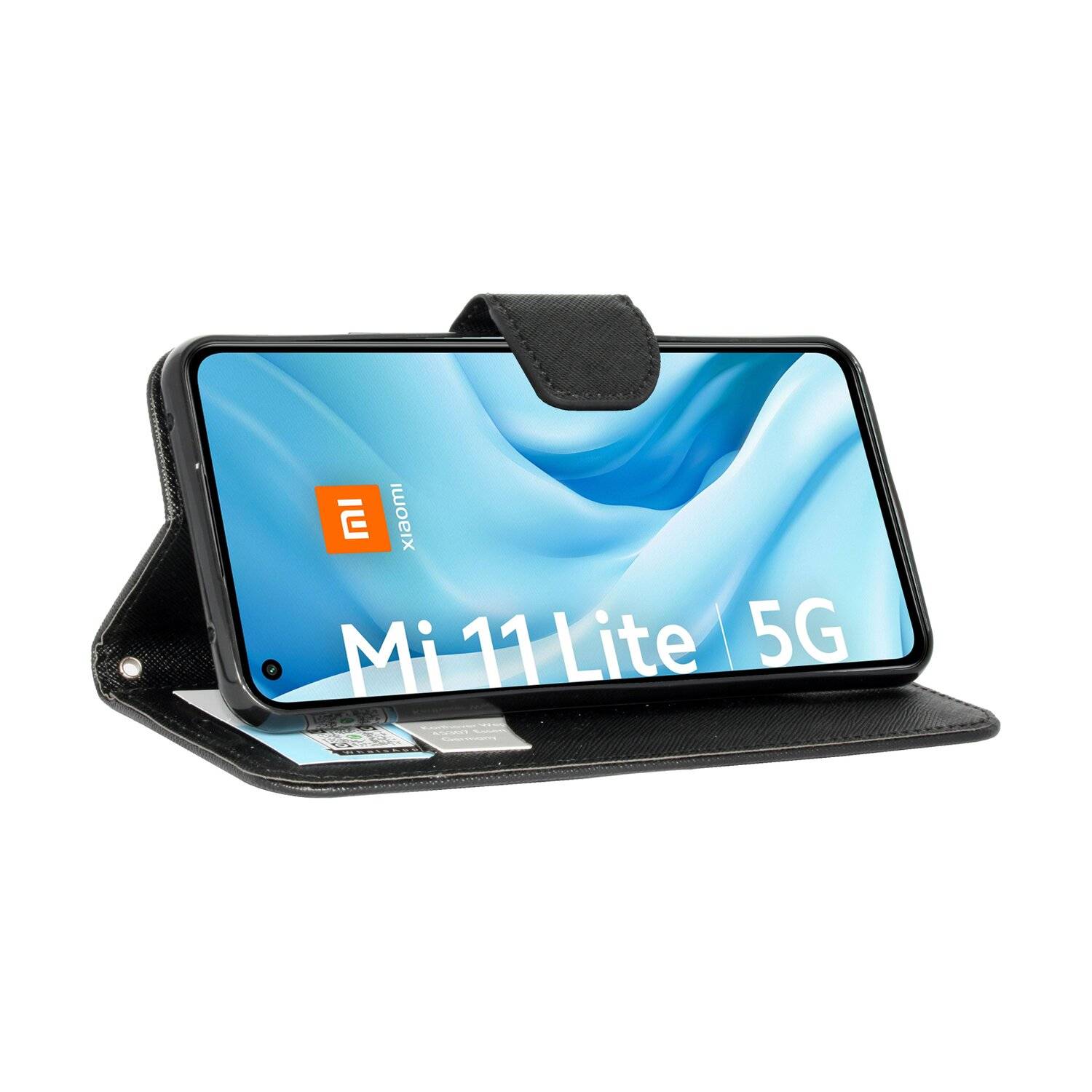 cofi1453® Buch Tasche "Fancy" kompatibel mit XIAOMI MI 11 LITE Handy Hülle Etui Brieftasche Schutzhülle mit Standfunktion, Kartenfach Schwarz