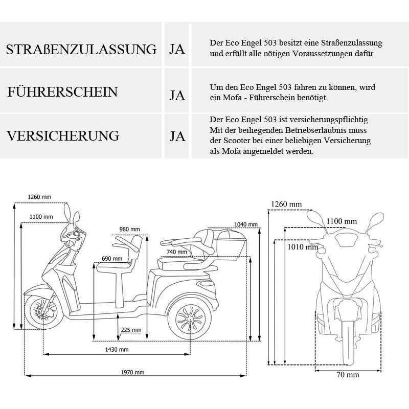 ECO ENGEL 503 Braun, 25 km/h Dreirad Roller