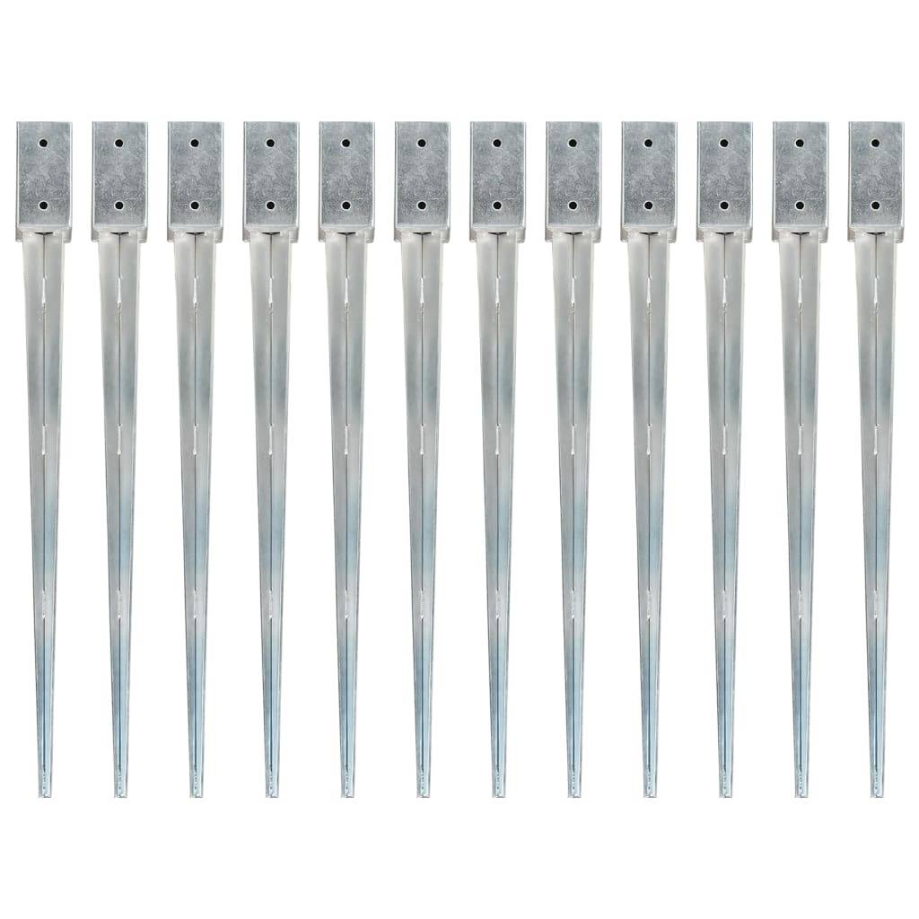 vidaXL Erdspieße 12 Stk. Silbern 7×7×90 cm Verzinkter Stahl