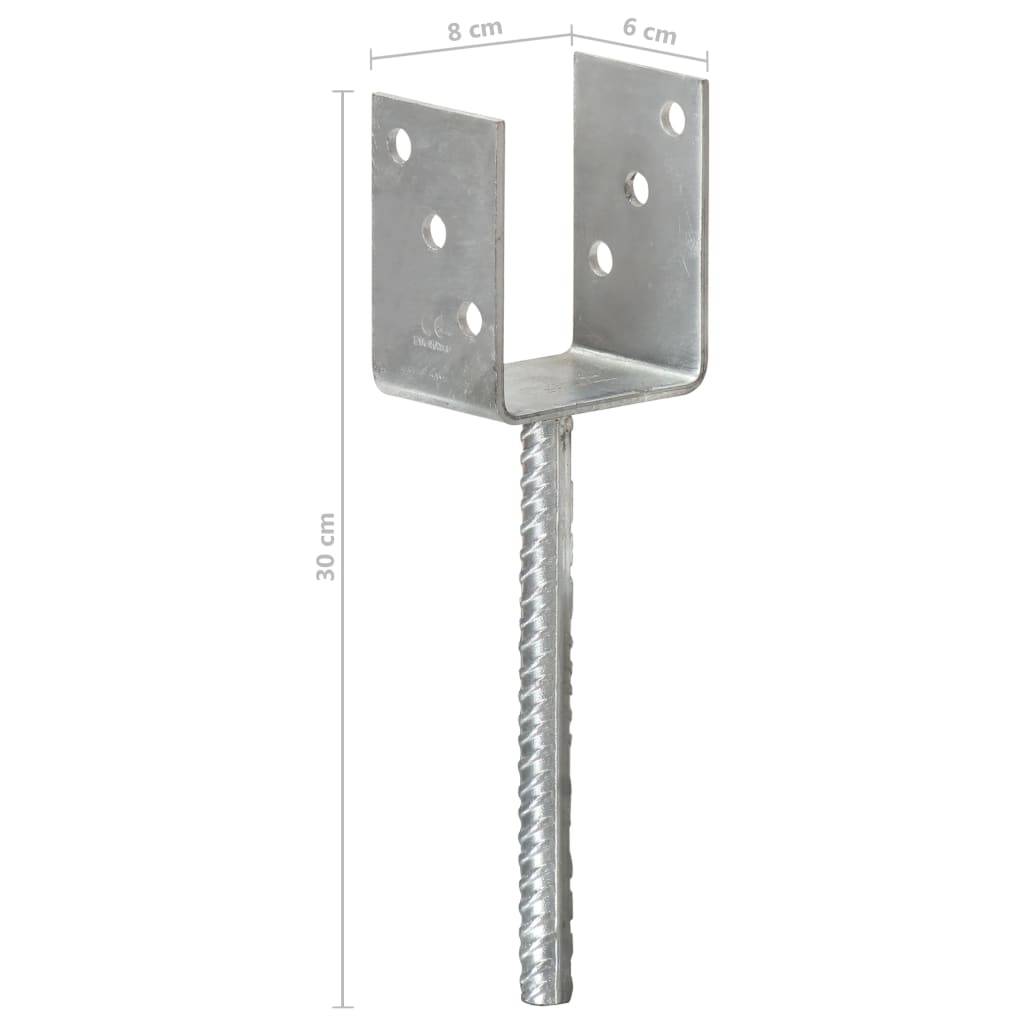vidaXL Pfostenträger 6 Stk. Silbern 8×6×30 cm Verzinkter Stahl