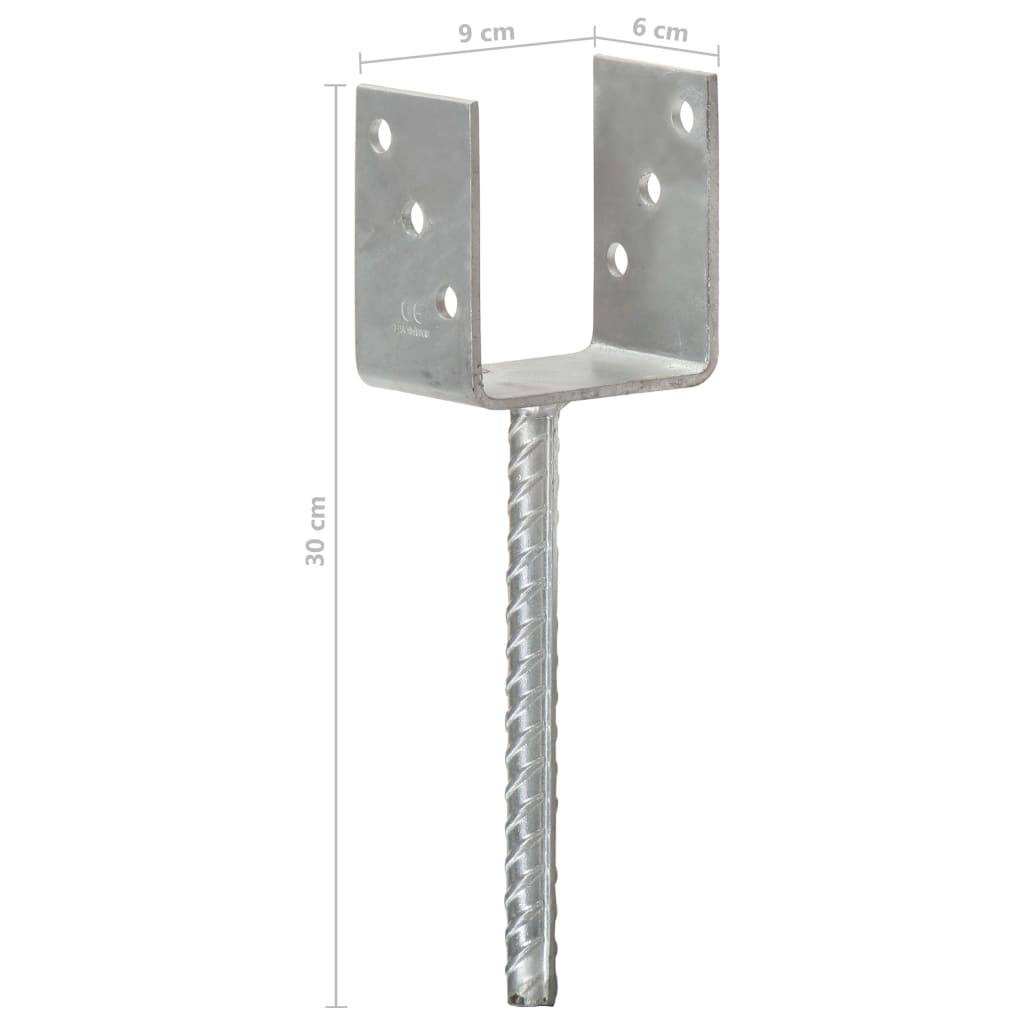 vidaXL Pfostenträger 6 Stk. Silbern 9×6×30 cm Verzinkter Stahl