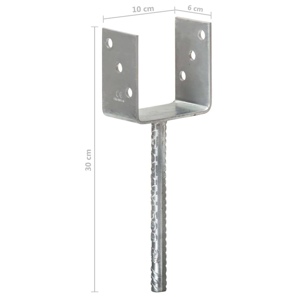 vidaXL Pfostenträger 6 Stk. Silbern 10×6×30 cm Verzinkter Stahl