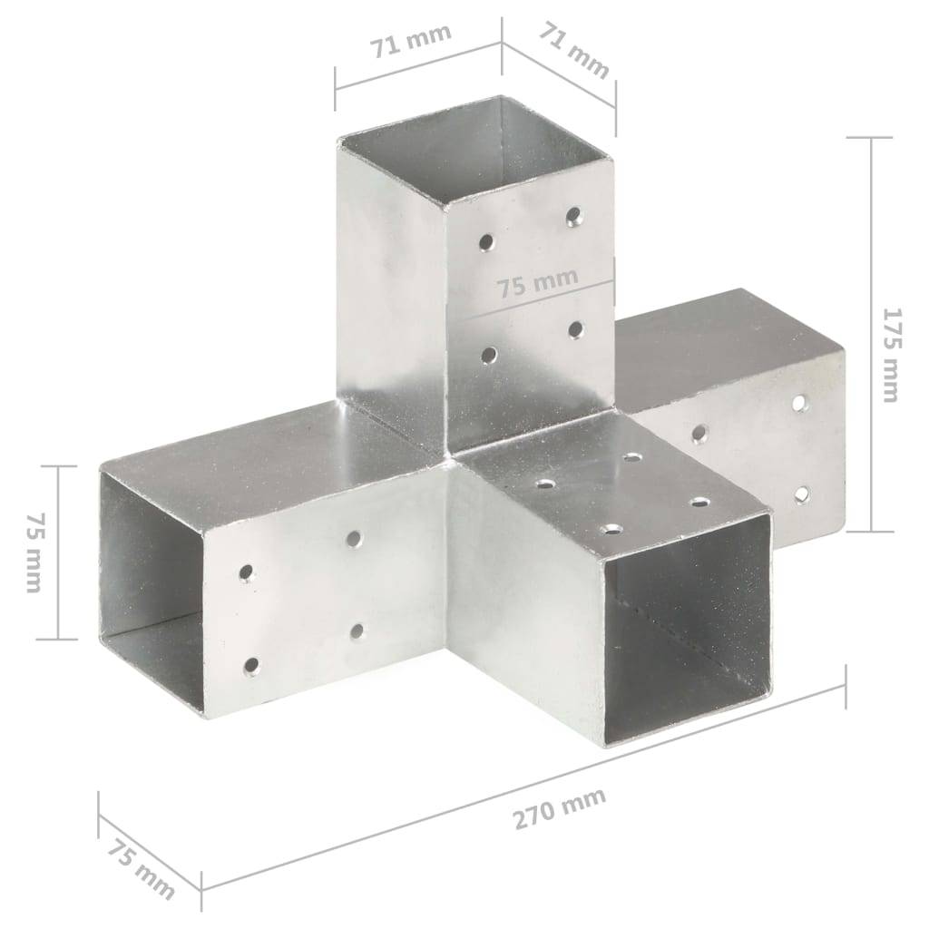 vidaXL Pfostenverbinder 4 Stk. X-Form Verzinktes Metall 71 x 71 mm
