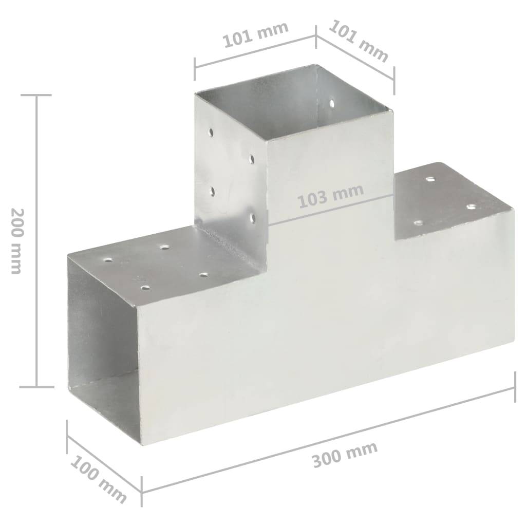 vidaXL Pfostenverbinder 4 Stk. T-Form Verzinktes Metall 101 x 101 mm