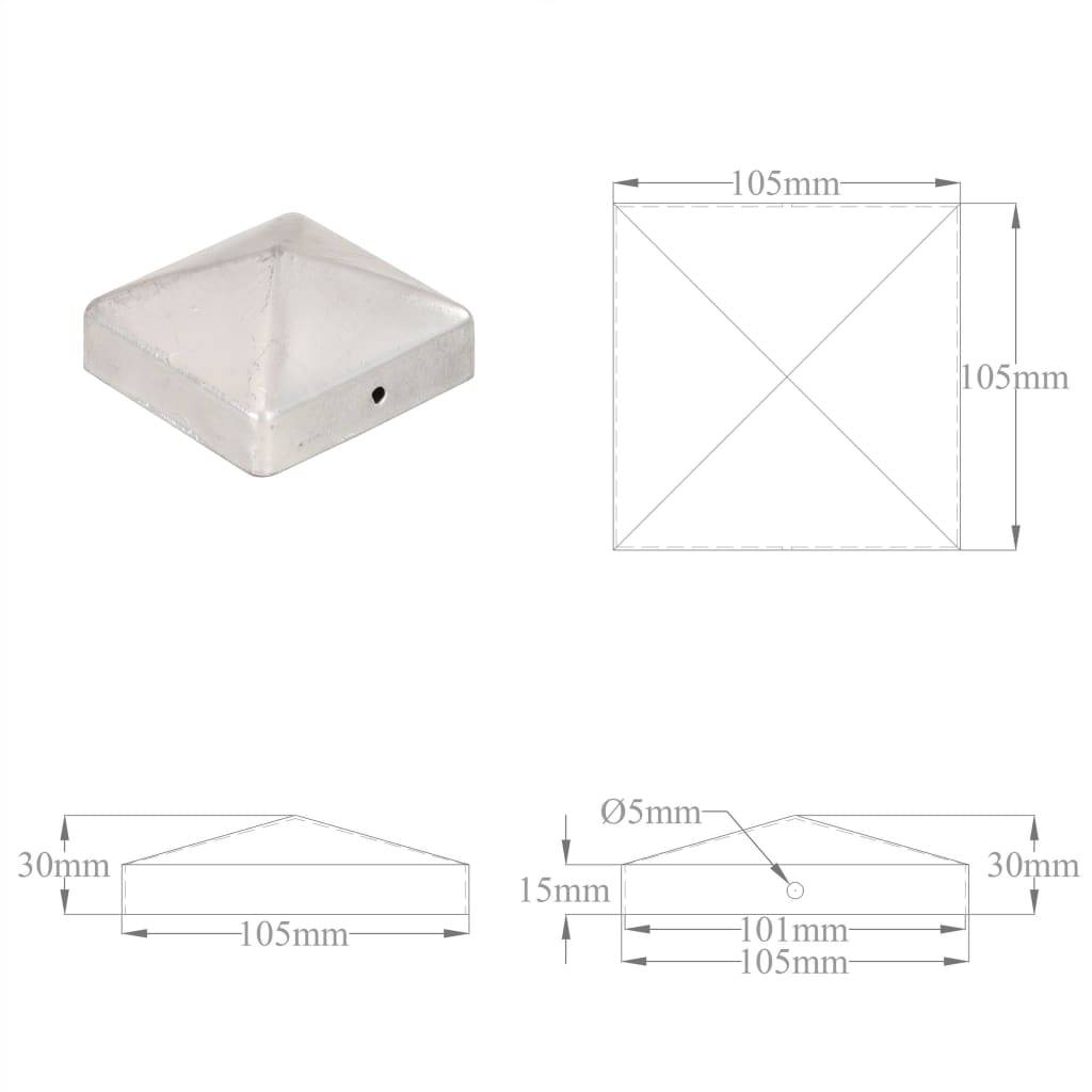 vidaXL Pfostenkappen 6 Stk. Pyramide Verzinktes Metall 101 x 101 mm