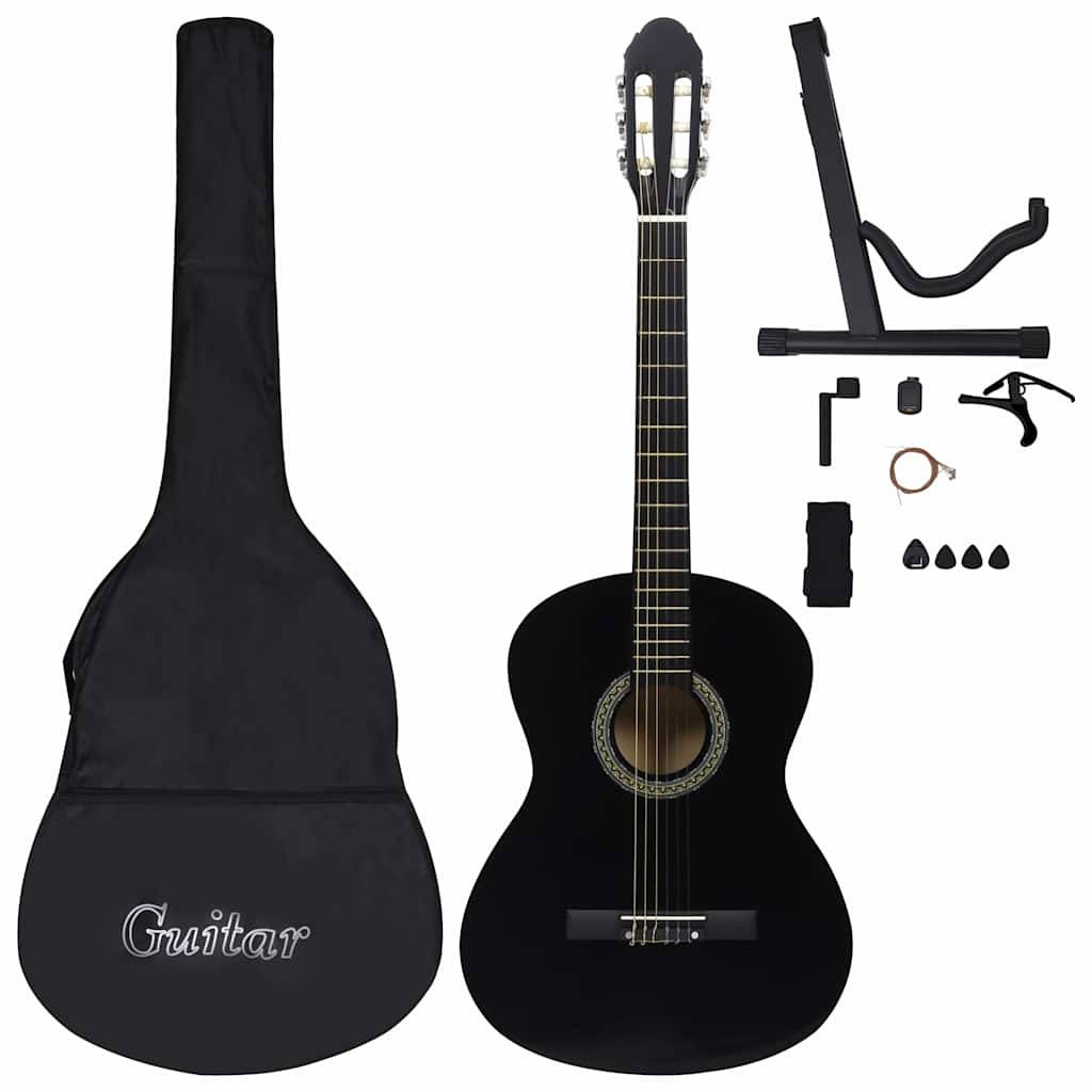 vidaXL 12-tlg. Klassikgitarren-Set für Anfänger Schwarz 4/4 39"