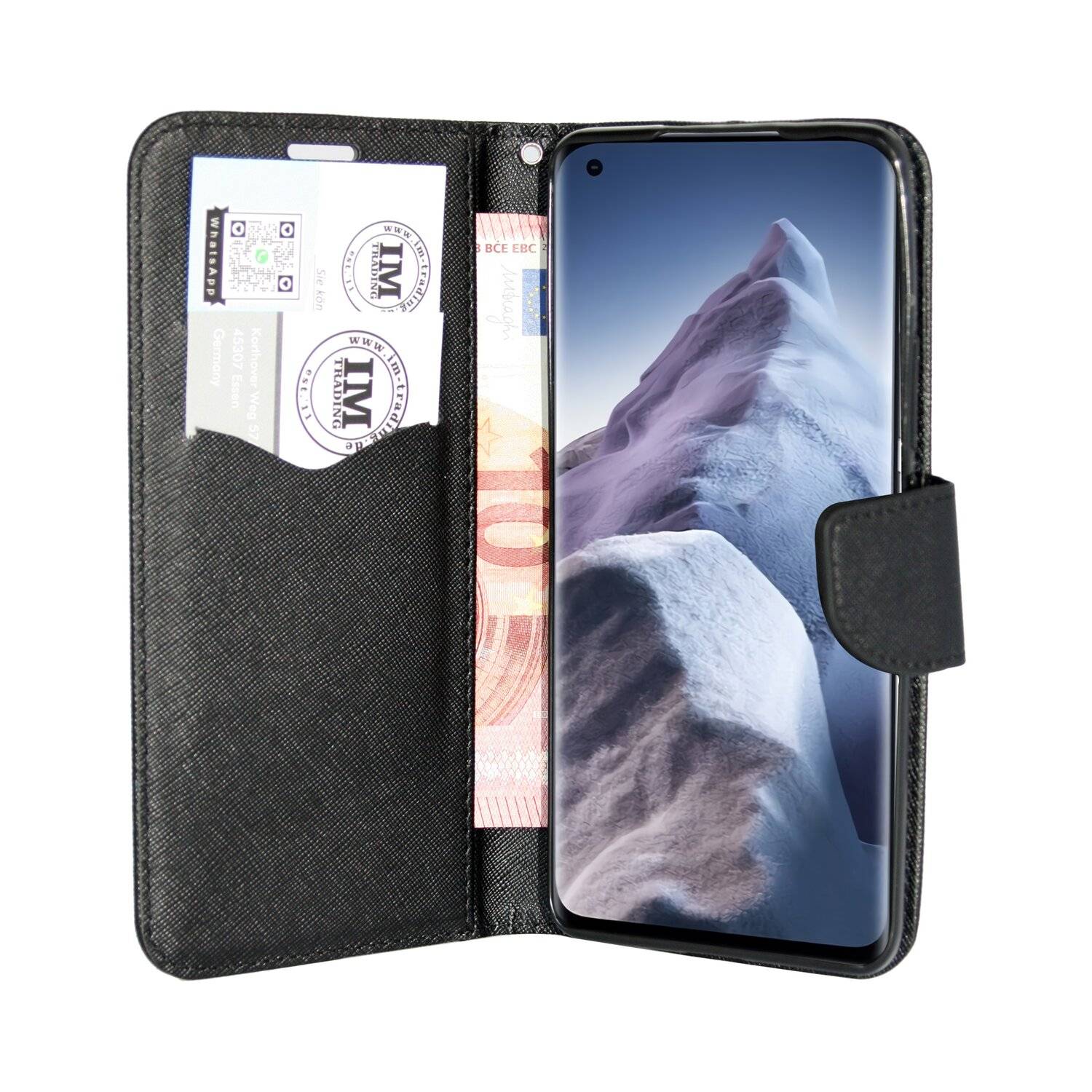Buch Tasche "Fancy" kompatibel mit XIAOMI MI 11 ULTRA Handy Hülle Schutzhülle mit Standfunktion, Kartenfach Schwarz