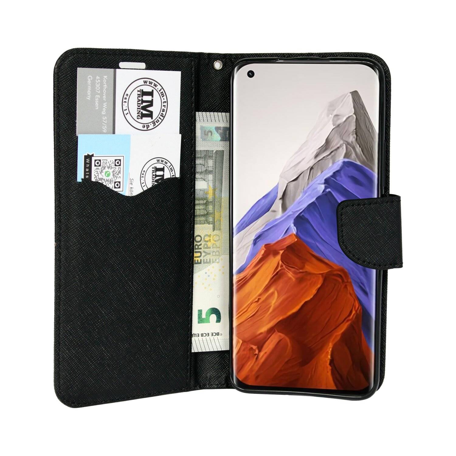 Buch Tasche "Fancy" kompatibel mit XIAOMI MI 11 PRO Handy Hülle Schutzhülle mit Standfunktion, Kartenfach Schwarz