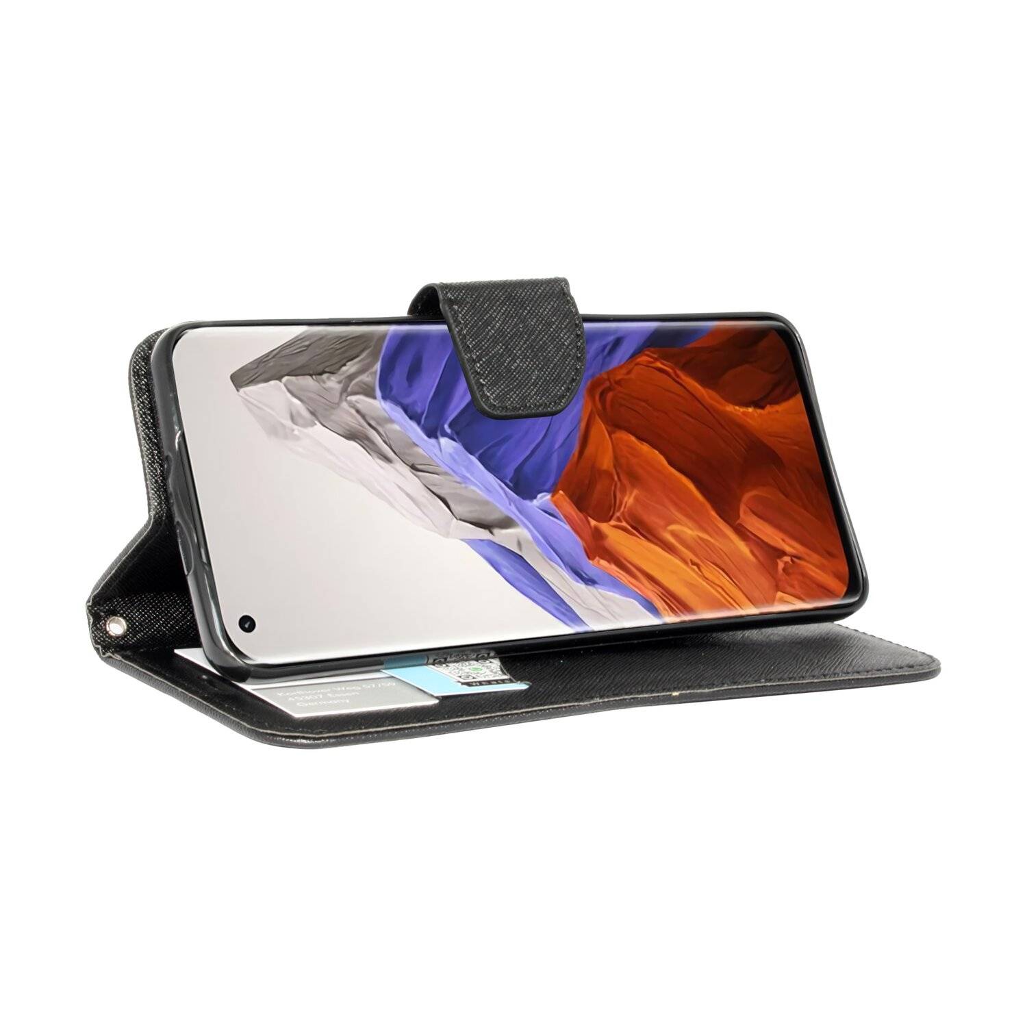 Buch Tasche "Fancy" kompatibel mit XIAOMI MI 11 PRO Handy Hülle Schutzhülle mit Standfunktion, Kartenfach Schwarz