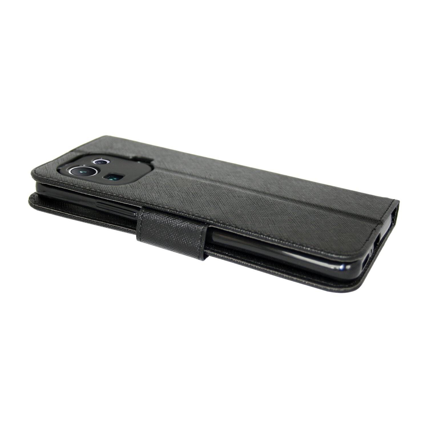 Buch Tasche "Fancy" kompatibel mit XIAOMI MI 11 PRO Handy Hülle Schutzhülle mit Standfunktion, Kartenfach Schwarz