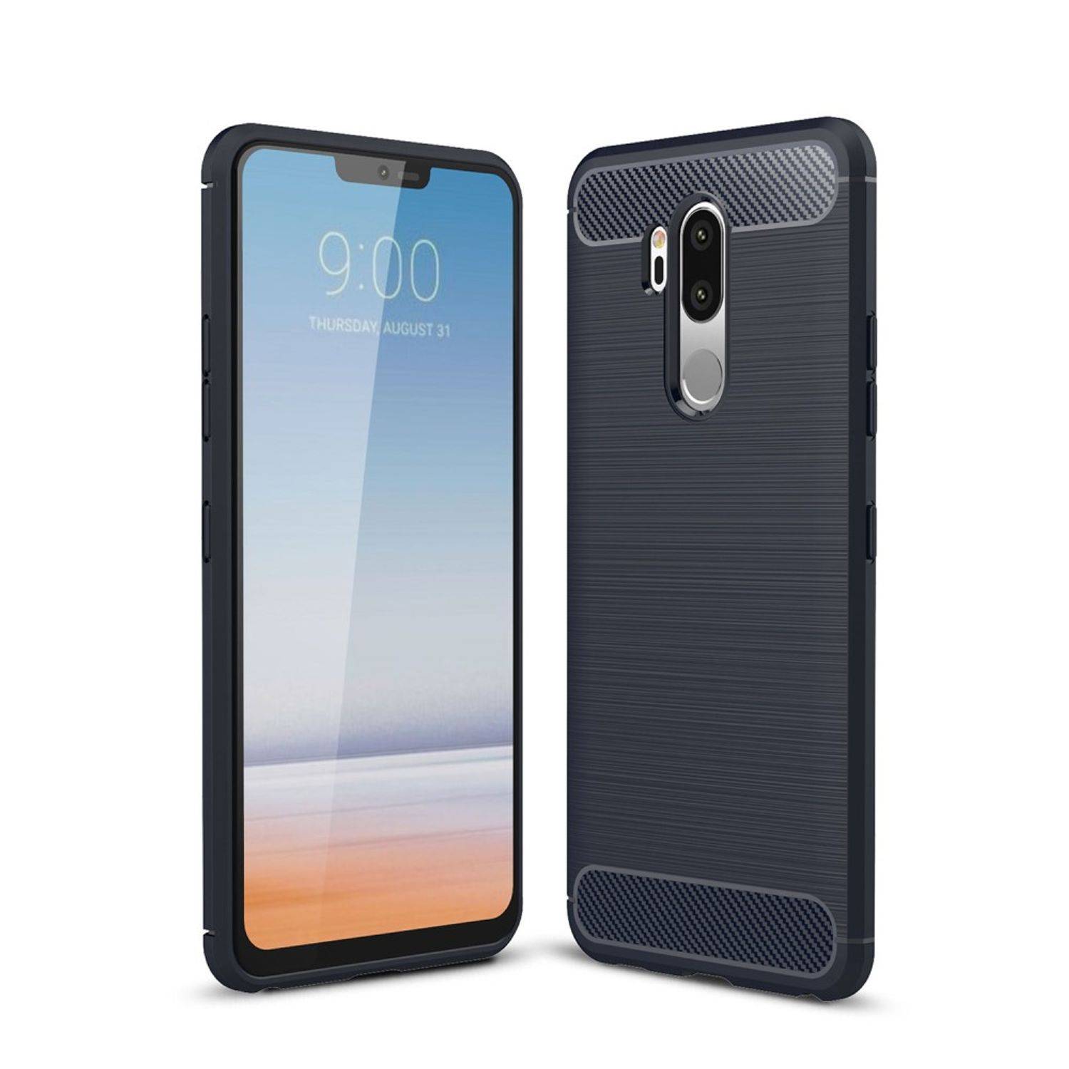 LG G7 Handyhülle Carbon Optik Backcover Blau